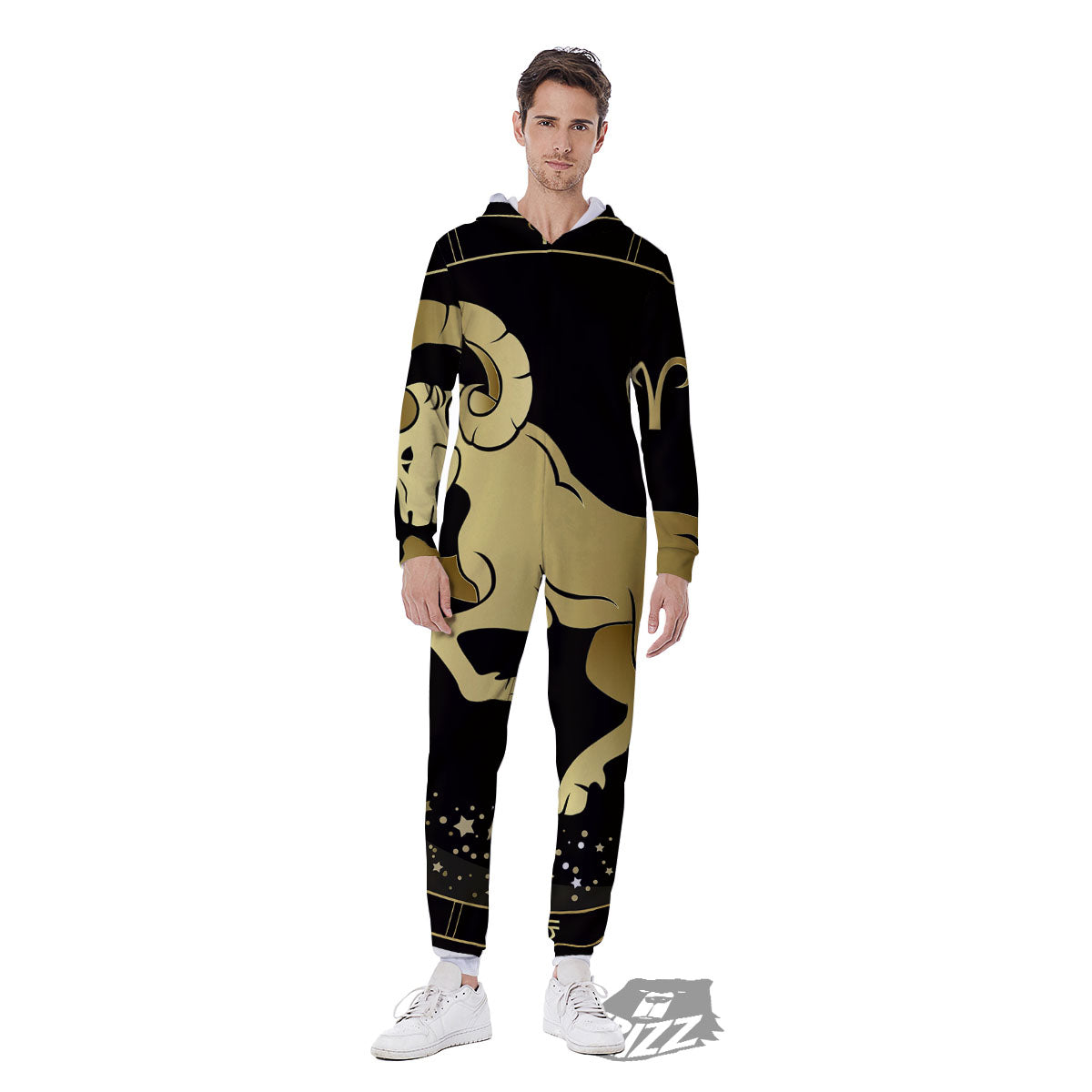 Aries Sign Black And Gold Print Men's Jumpsuit-grizzshop