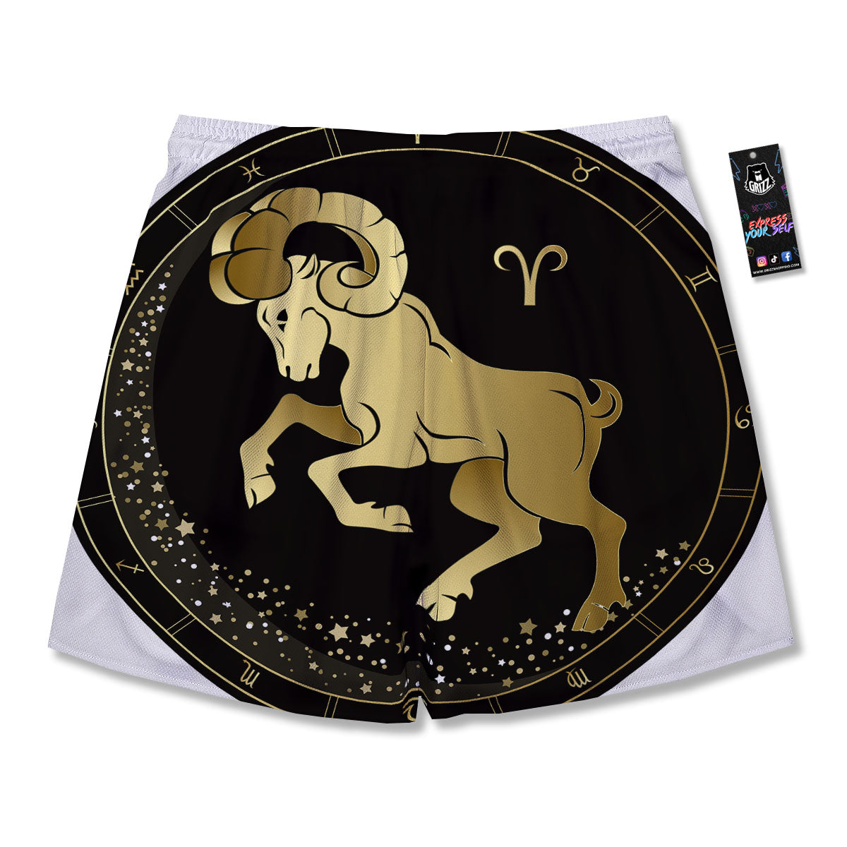 Aries Sign Black And Gold Print Men's Running Shorts-grizzshop