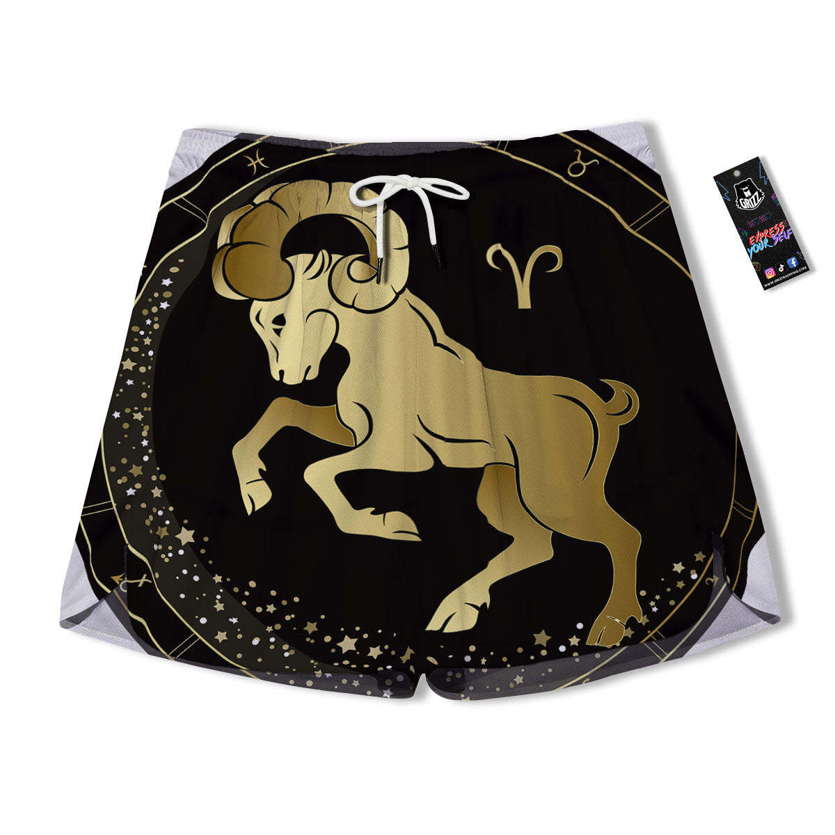 Aries Sign Black And Gold Print Men's Running Shorts-grizzshop