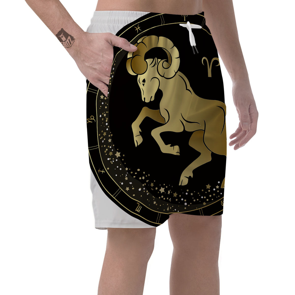 Aries Sign Black And Gold Print Men's Shorts-grizzshop