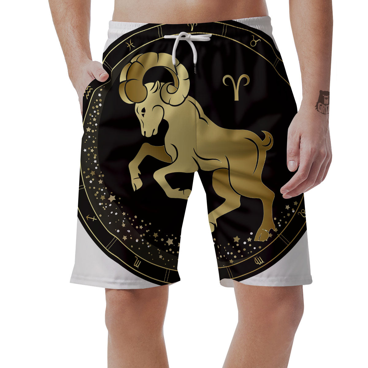 Aries Sign Black And Gold Print Men's Shorts-grizzshop