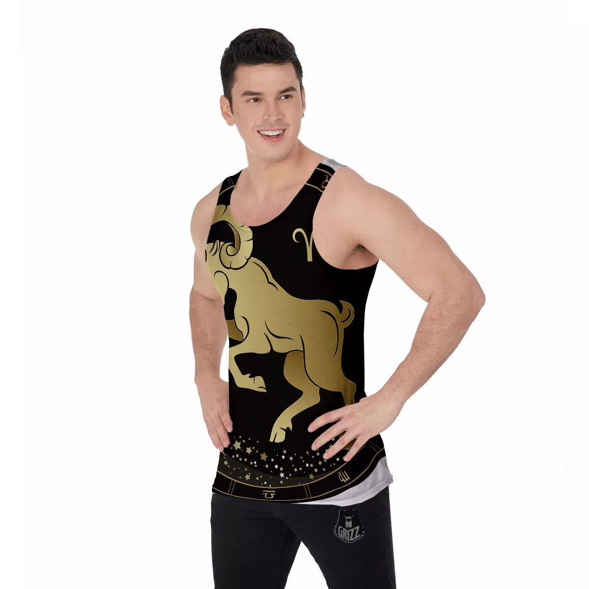 Aries Sign Black And Gold Print Men's Tank Top-grizzshop