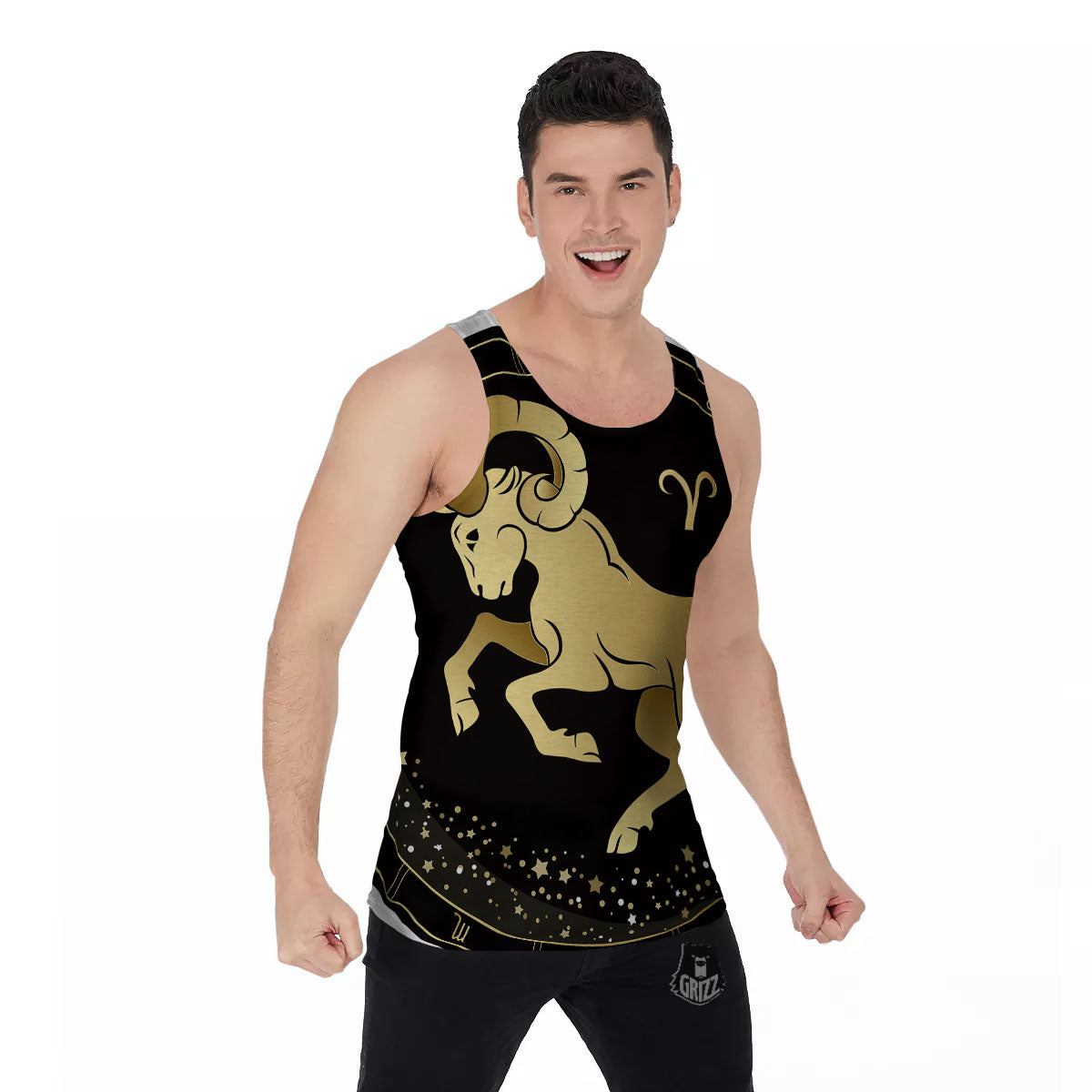 Aries Sign Black And Gold Print Men's Tank Top-grizzshop