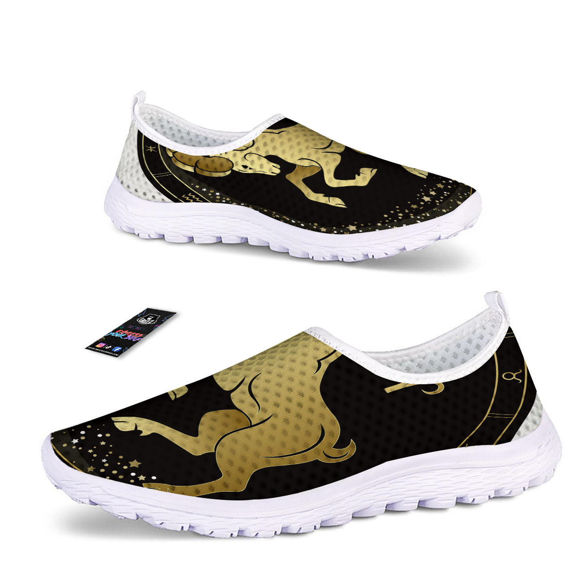 Aries Sign Black And Gold Print Nurse Shoes-grizzshop