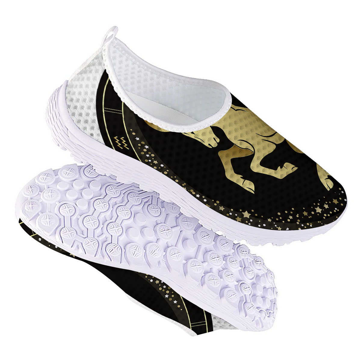 Aries Sign Black And Gold Print Nurse Shoes-grizzshop