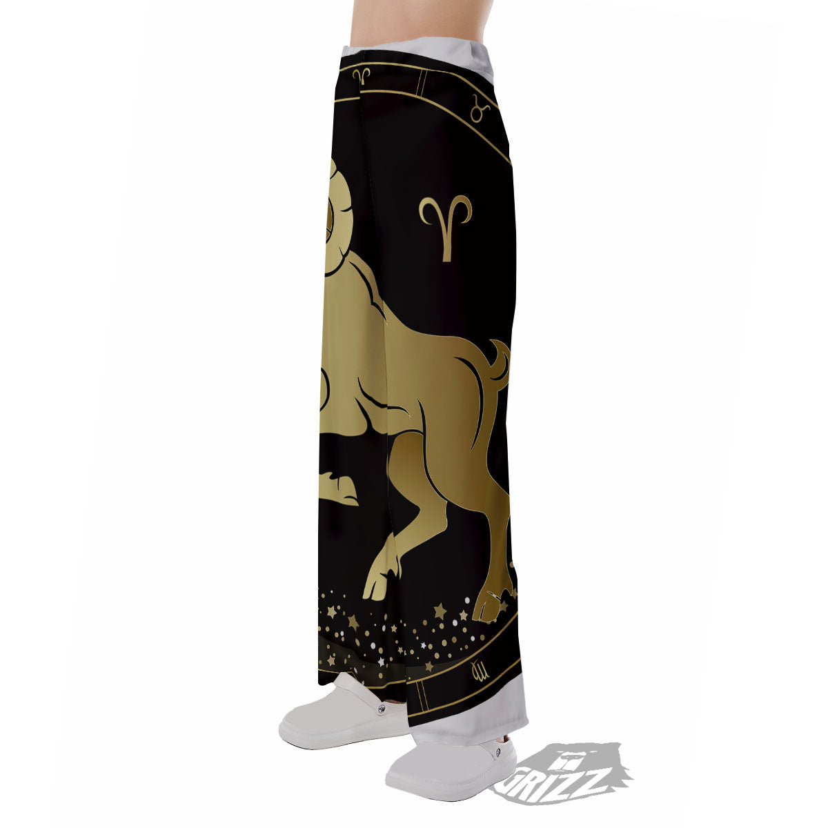 Aries Sign Black And Gold Print Pajama Pants-grizzshop