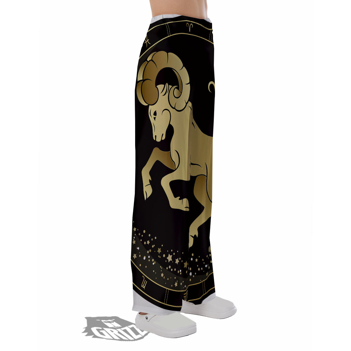 Aries Sign Black And Gold Print Pajama Pants-grizzshop