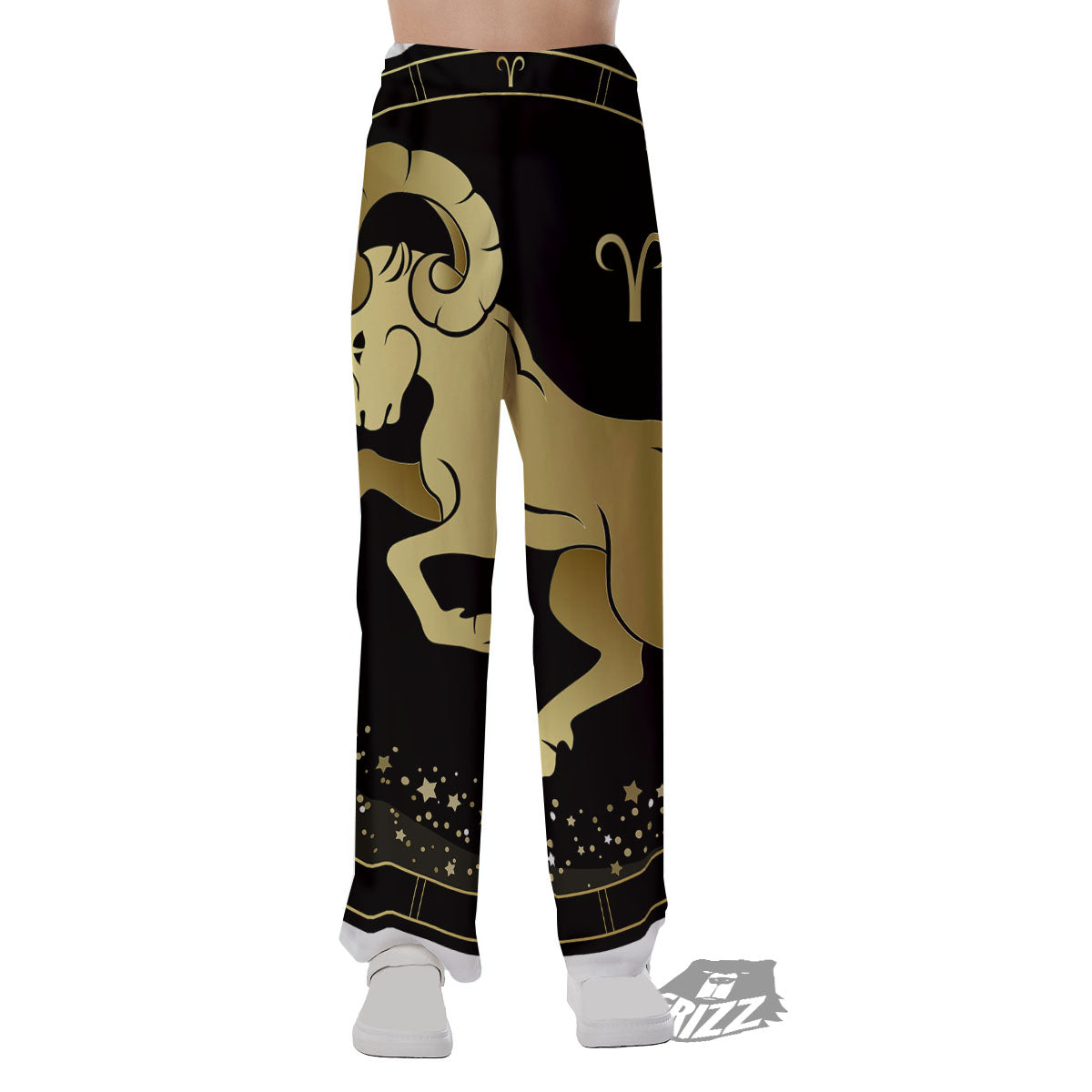 Aries Sign Black And Gold Print Pajama Pants-grizzshop