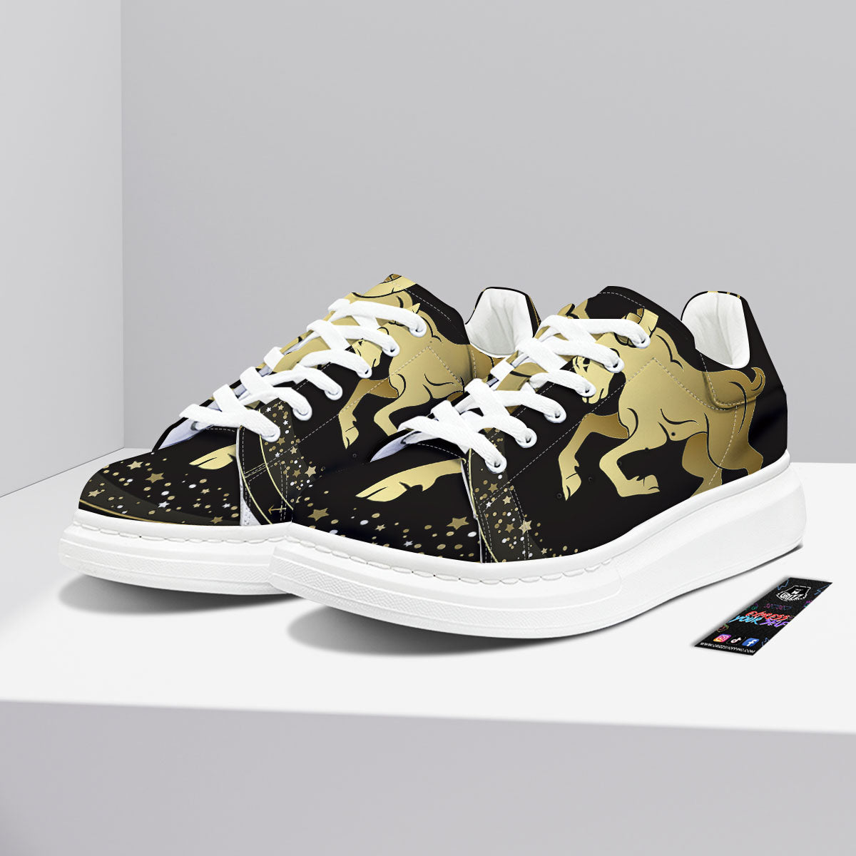 Aries Sign Black And Gold Print Platform Shoes-grizzshop