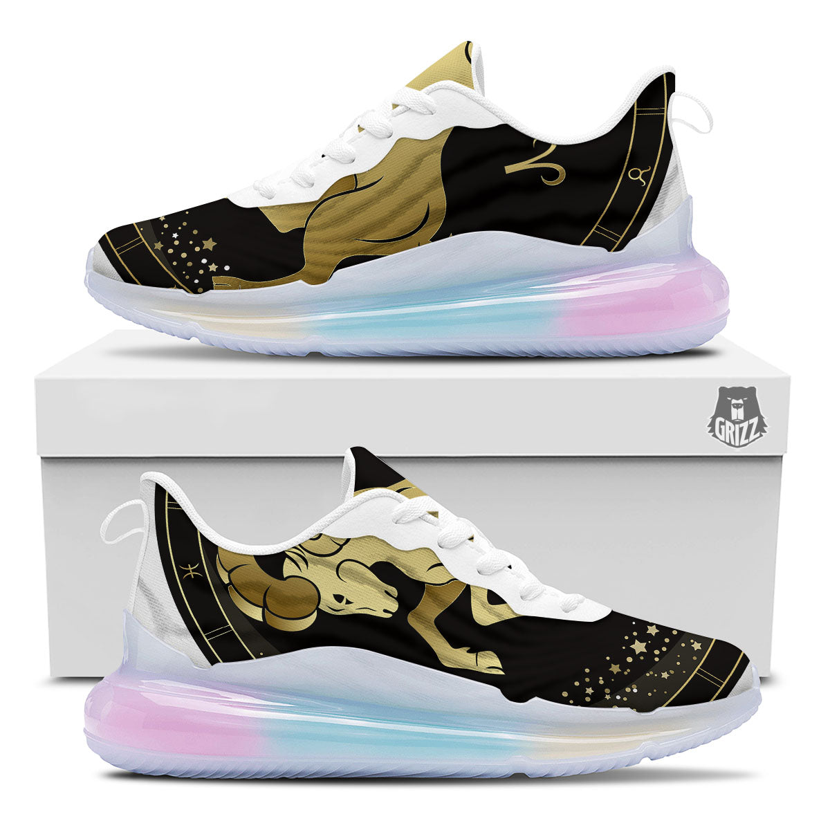 Aries Sign Black And Gold Print Running Sneakers-grizzshop