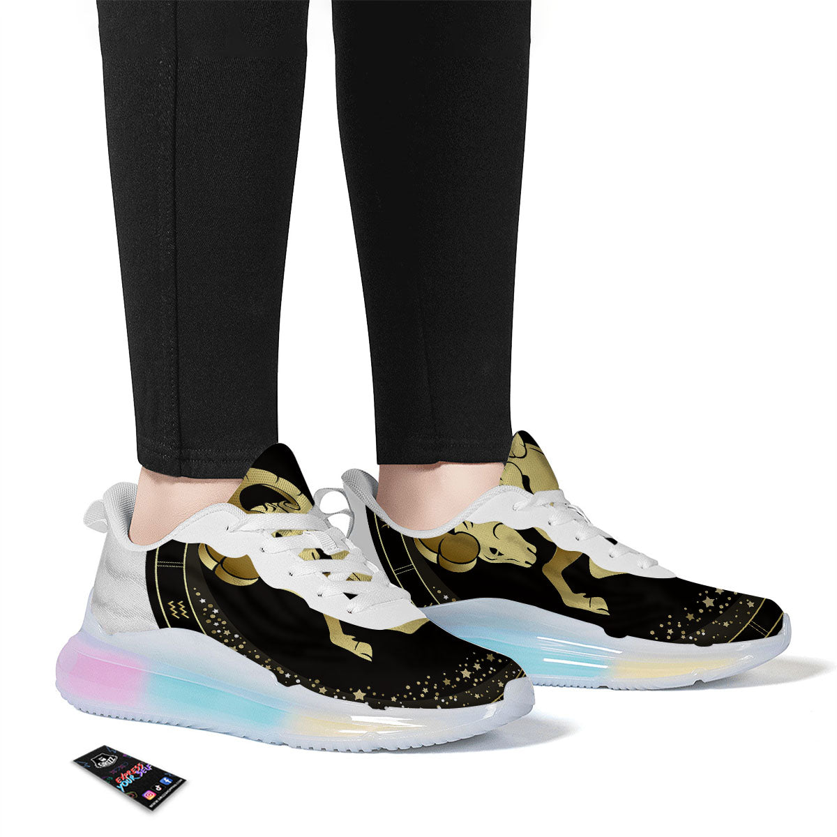 Aries Sign Black And Gold Print Running Sneakers-grizzshop