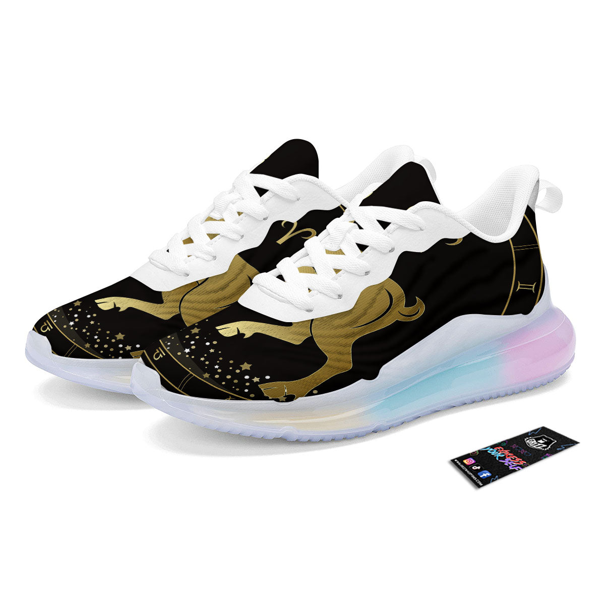 Aries Sign Black And Gold Print Running Sneakers-grizzshop