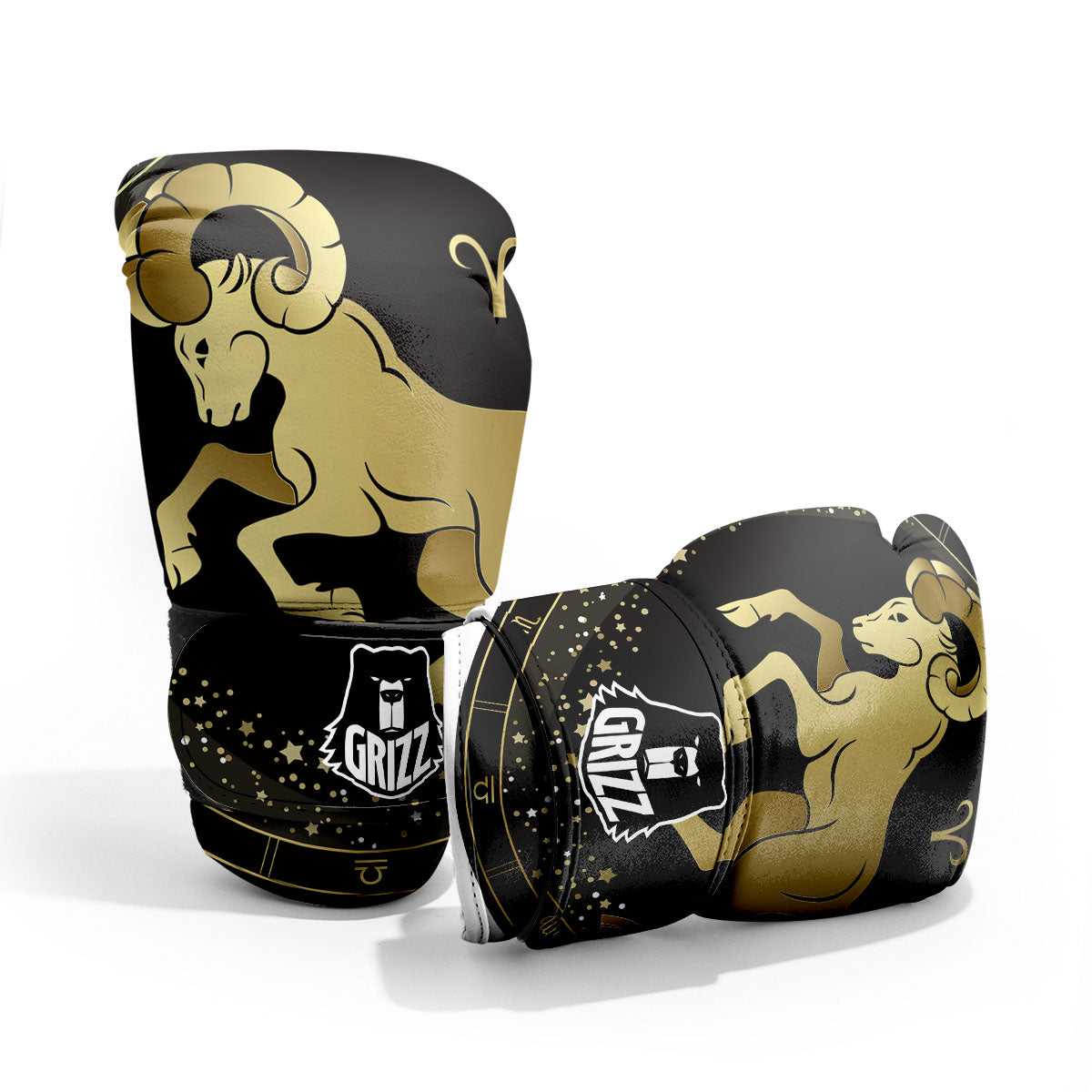 Aries Sign Black And Gold Print Pro Boxing Glove
