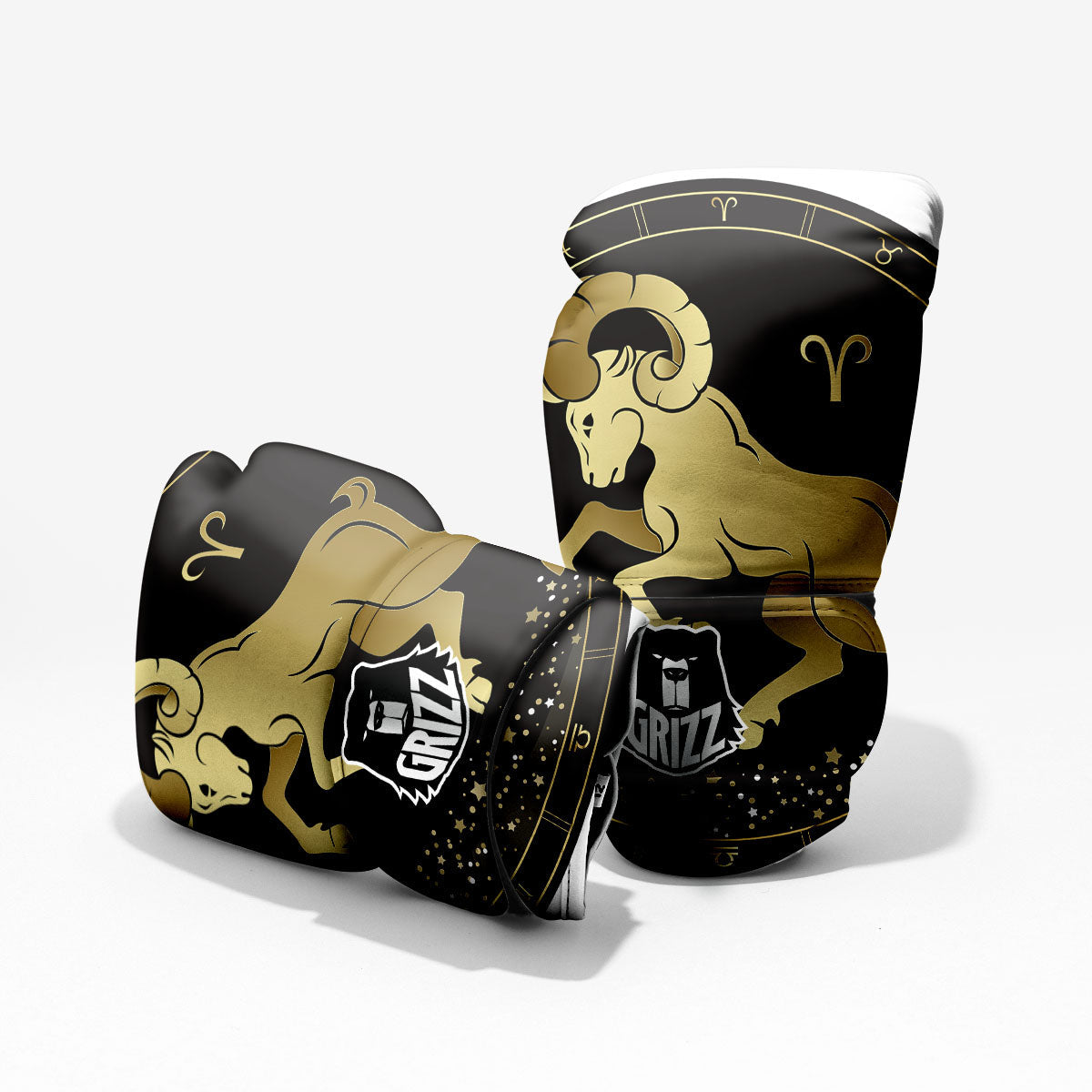 Aries Sign Black And Gold Print Pro Boxing Glove