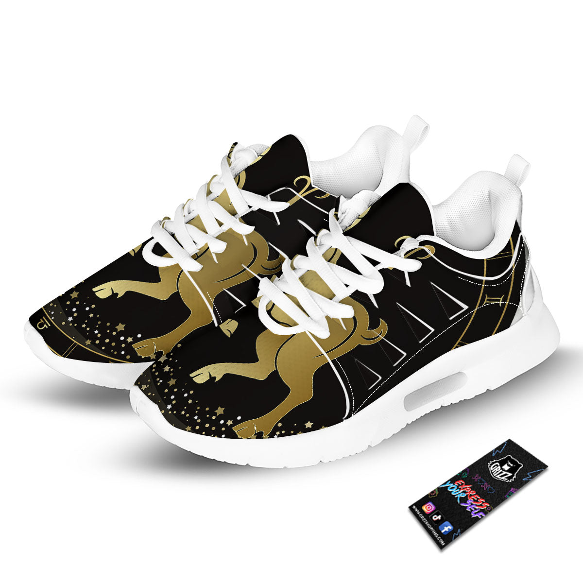 Aries Sign Black And Gold Print Tennis Shoes-grizzshop