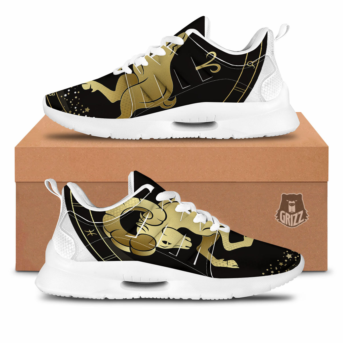 Aries Sign Black And Gold Print Tennis Shoes-grizzshop