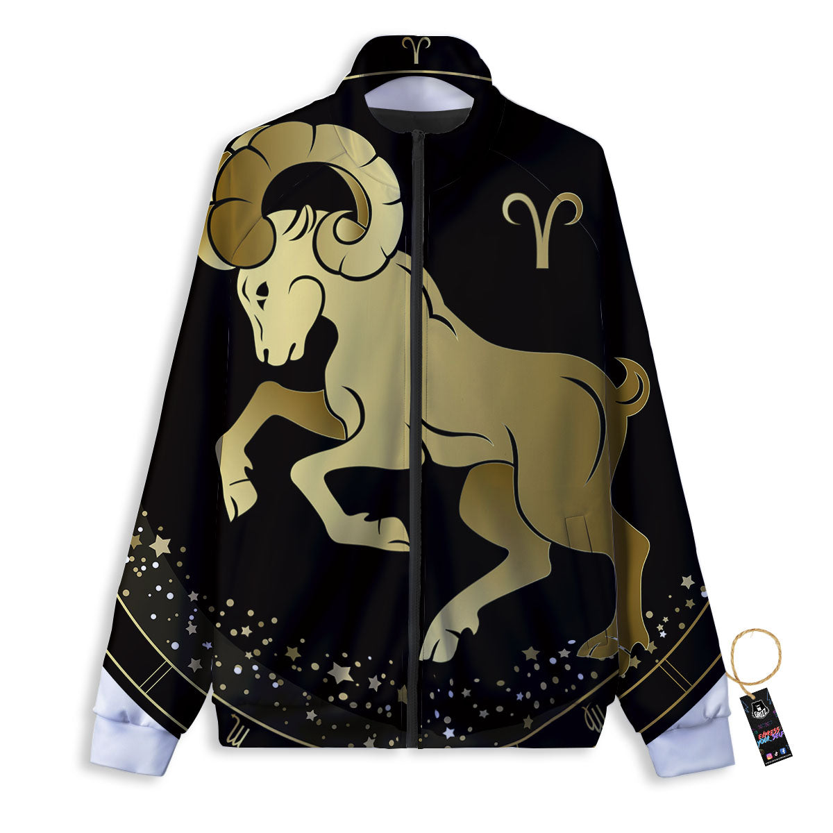 Aries Sign Black And Gold Print Track Jacket-grizzshop