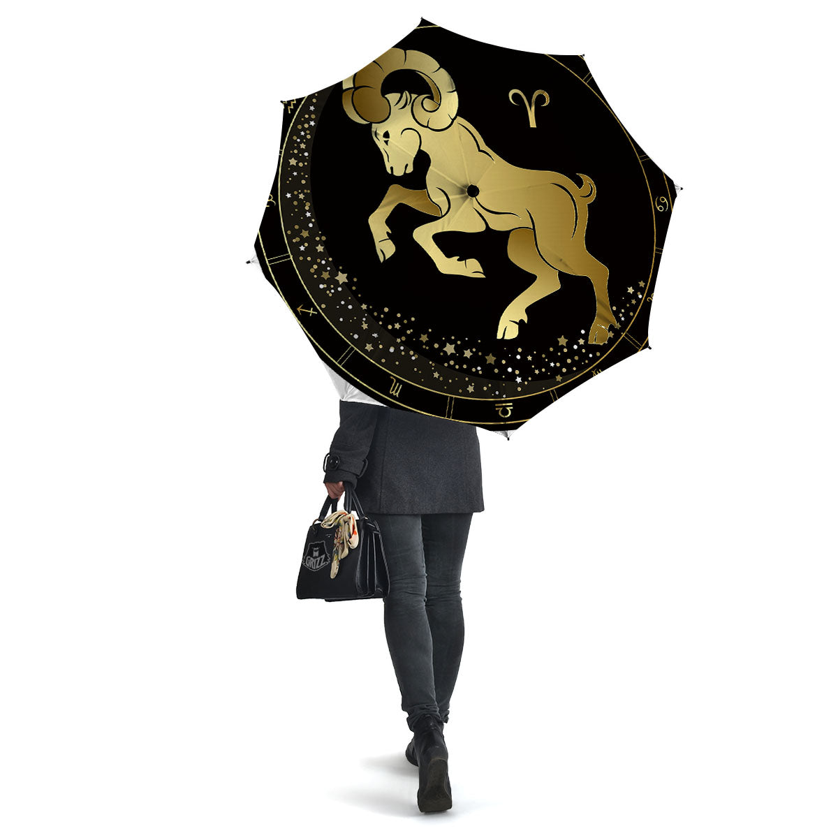 Aries Sign Black And Gold Print Umbrella-grizzshop