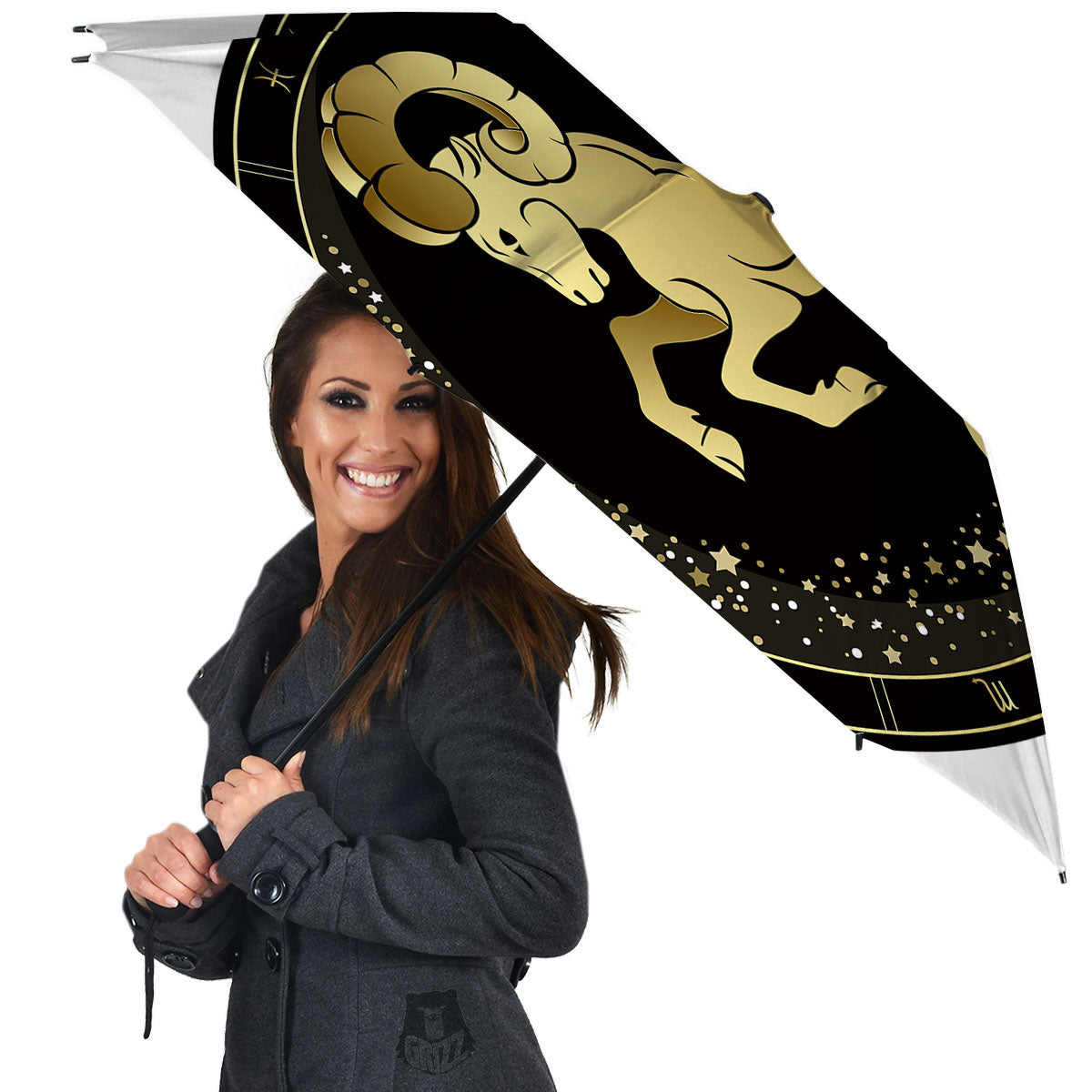 Aries Sign Black And Gold Print Umbrella-grizzshop