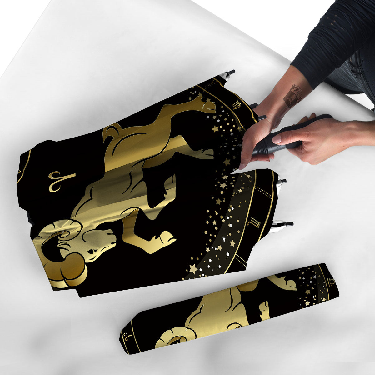 Aries Sign Black And Gold Print Umbrella-grizzshop