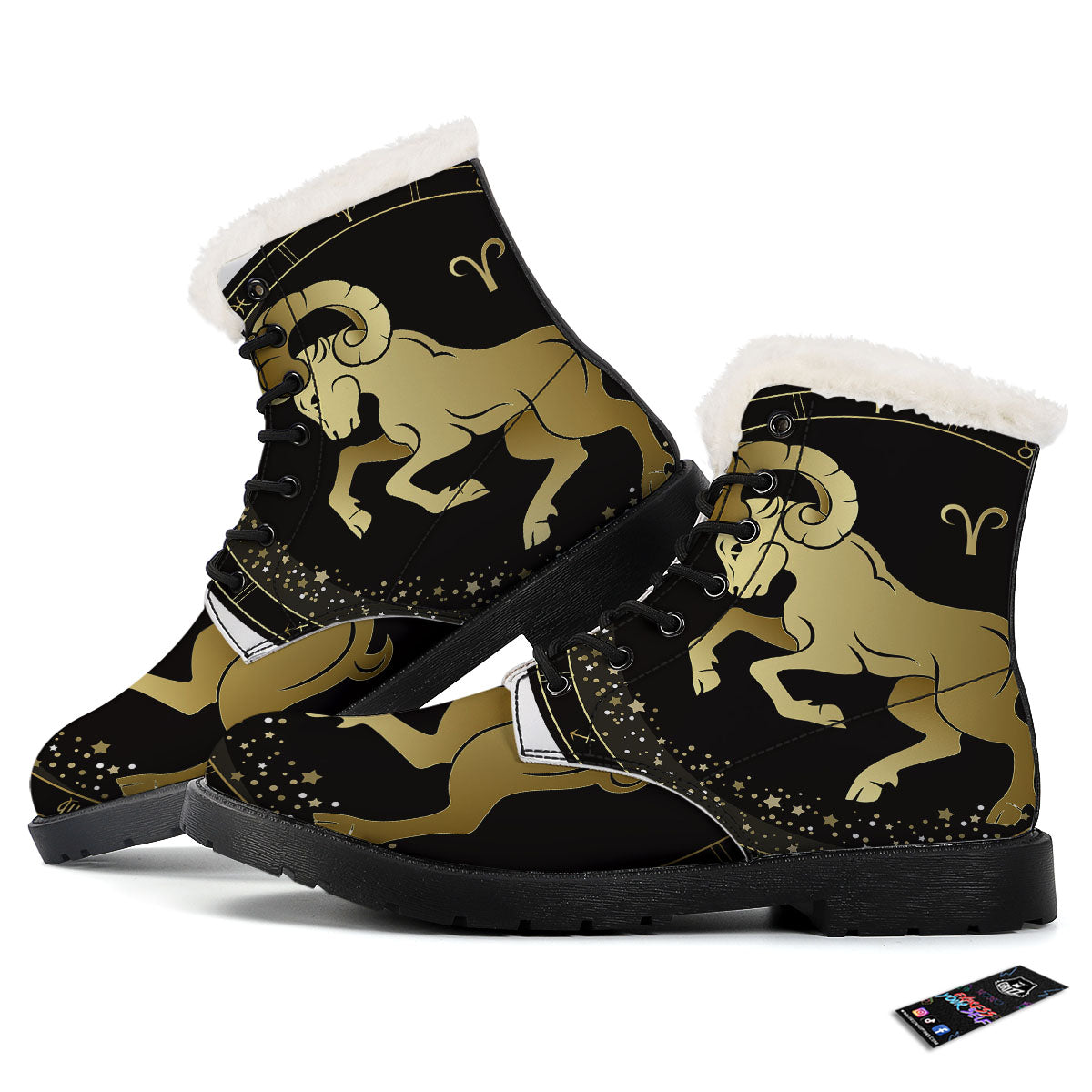 Aries Sign Black And Gold Print Winter Boots-grizzshop