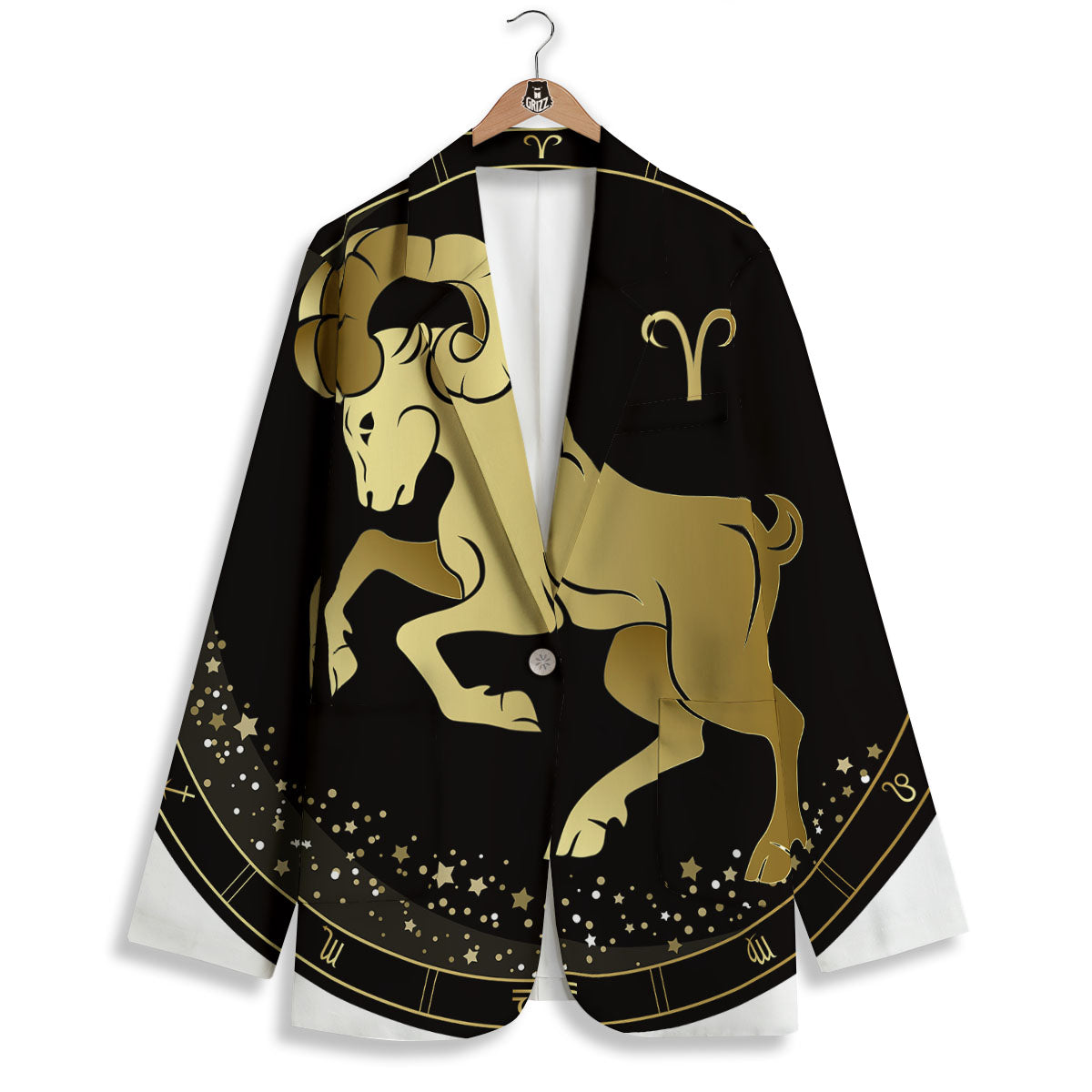 Aries Sign Black And Gold Print Women's Blazer-grizzshop