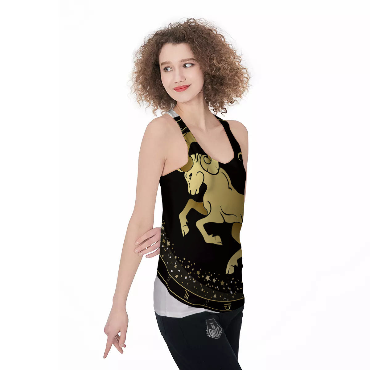Aries Sign Black And Gold Print Women's Racerback Tank Top-grizzshop