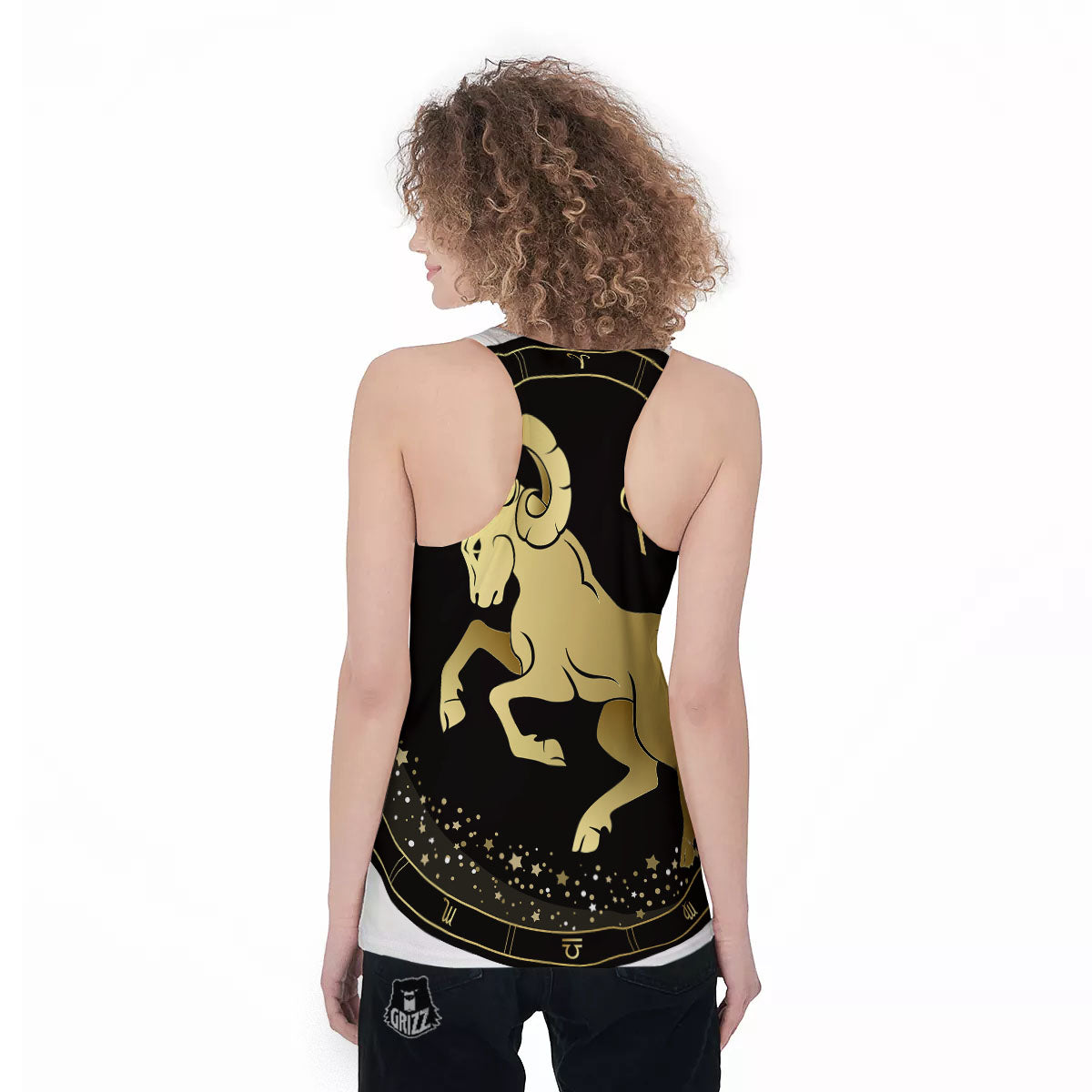 Aries Sign Black And Gold Print Women's Racerback Tank Top-grizzshop