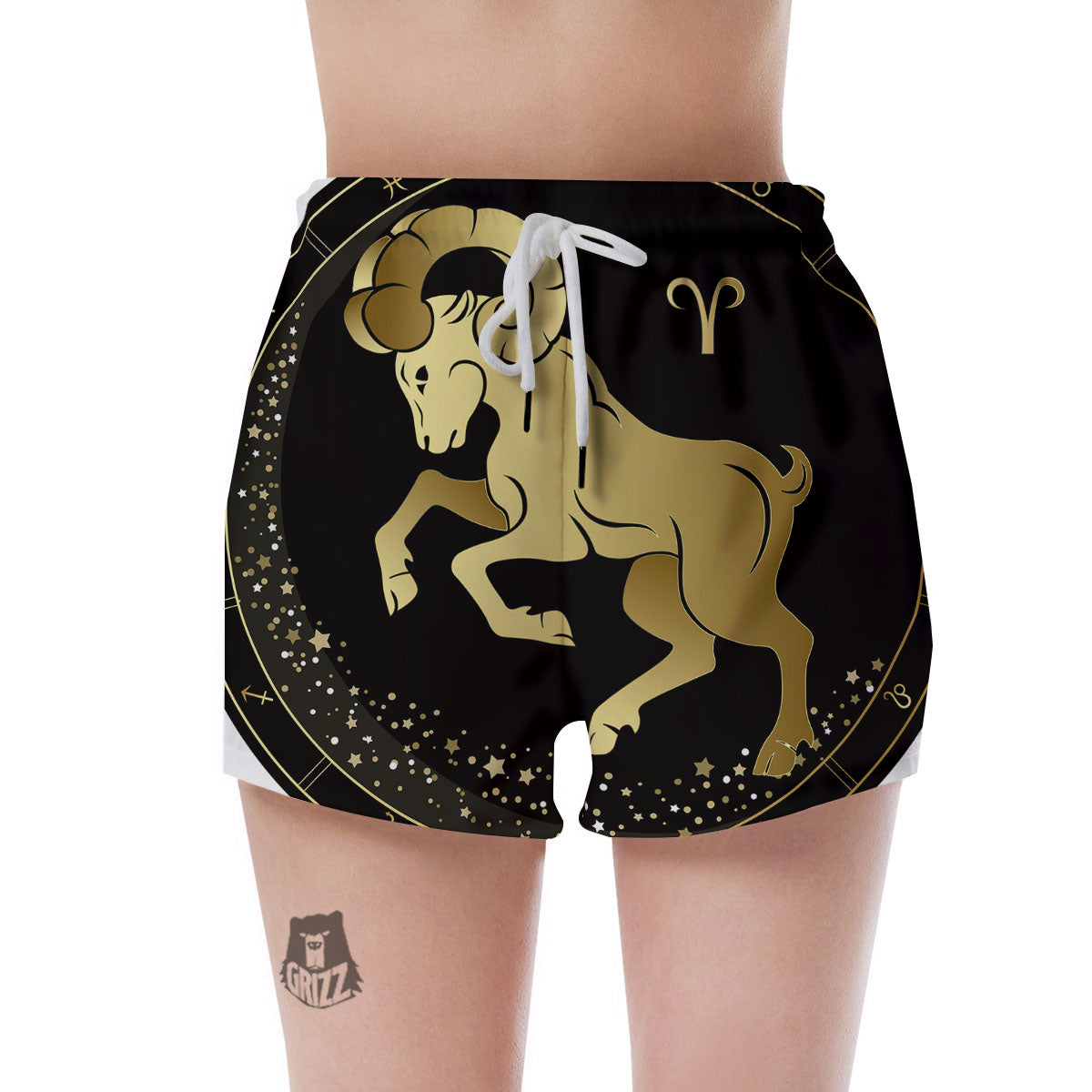 Aries Sign Black And Gold Print Women's Shorts-grizzshop