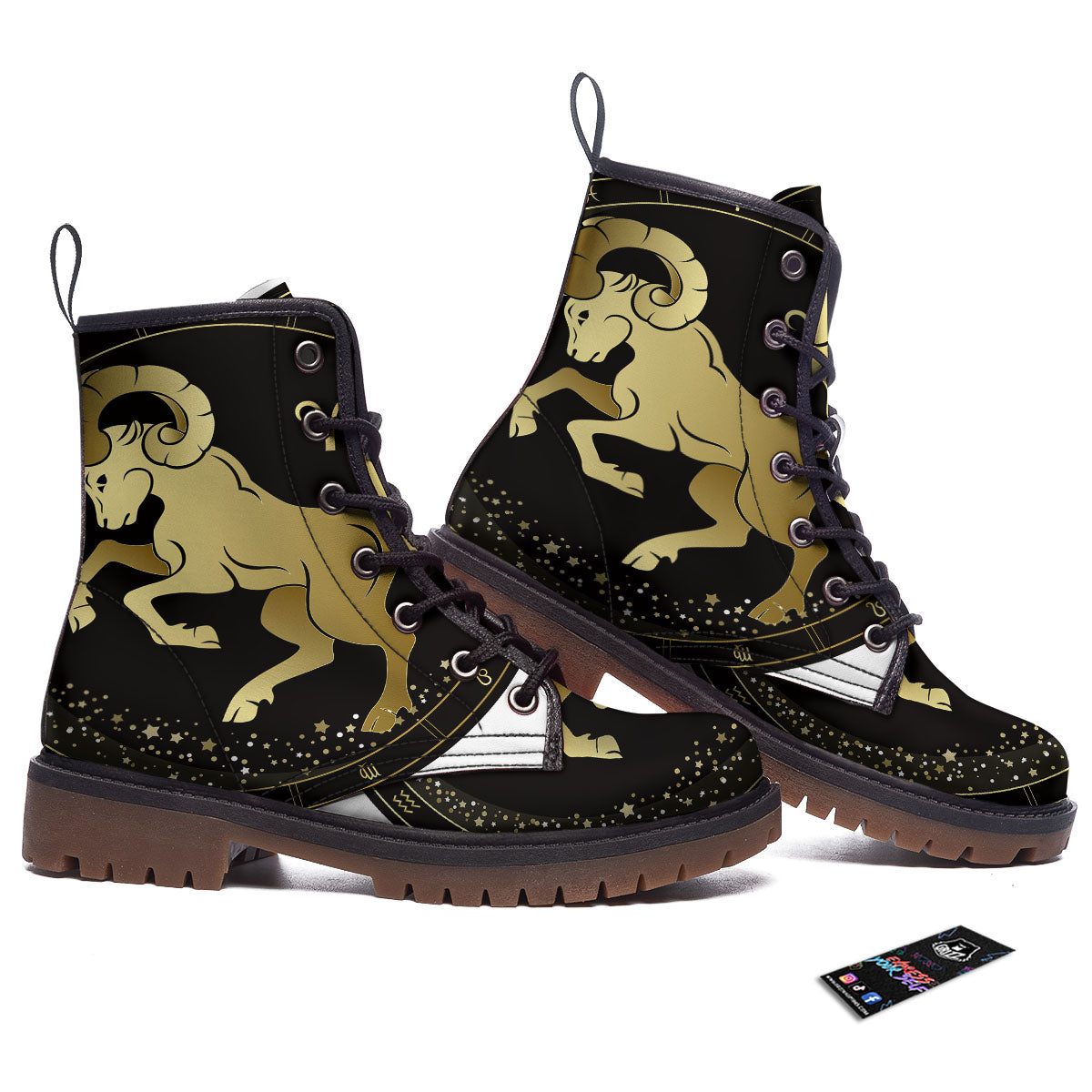 Aries Sign Black And Gold Print Work Boots-grizzshop