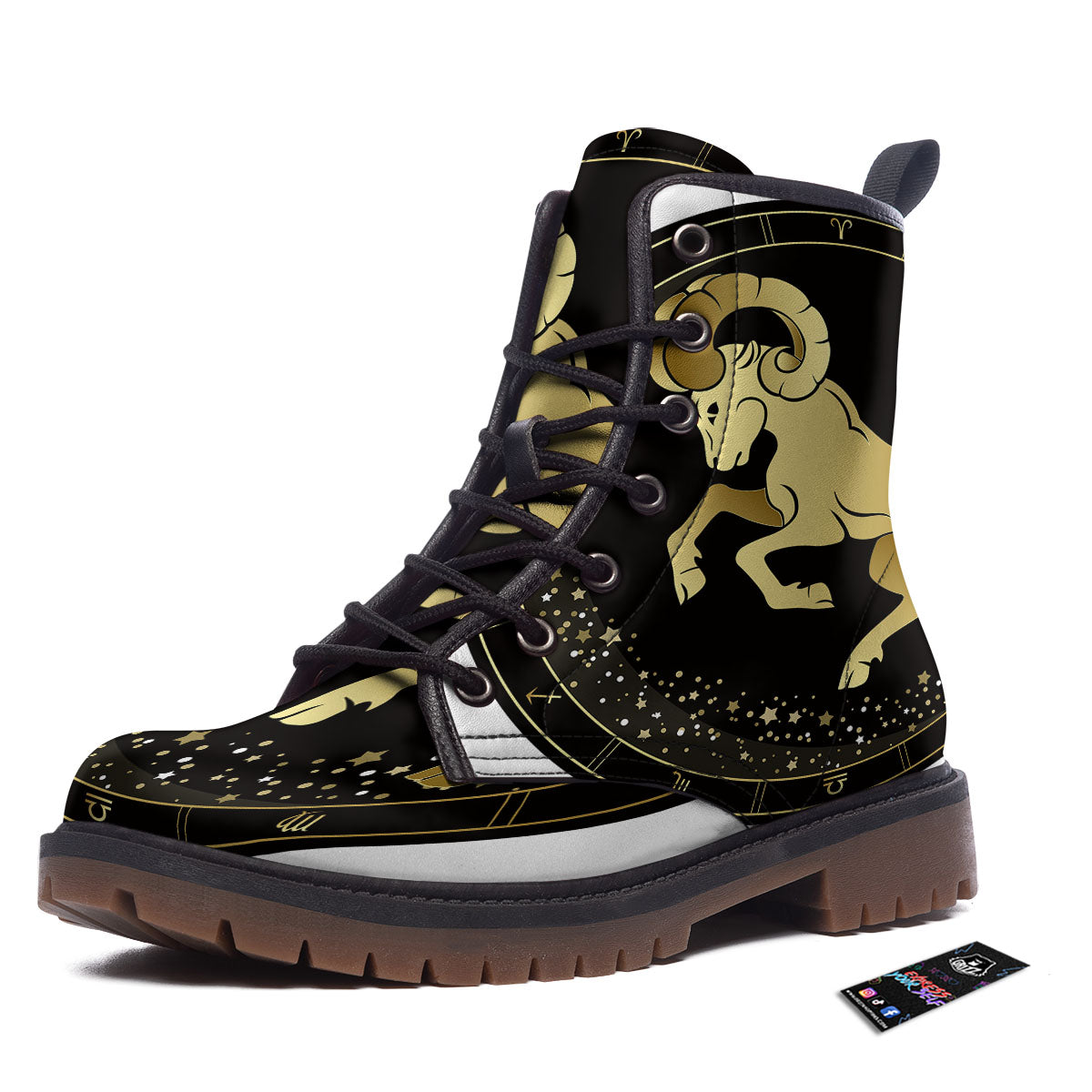 Aries Sign Black And Gold Print Work Boots-grizzshop