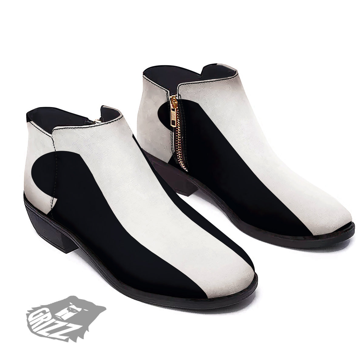 Aries Sign White And Black Print Ankle Boots-grizzshop