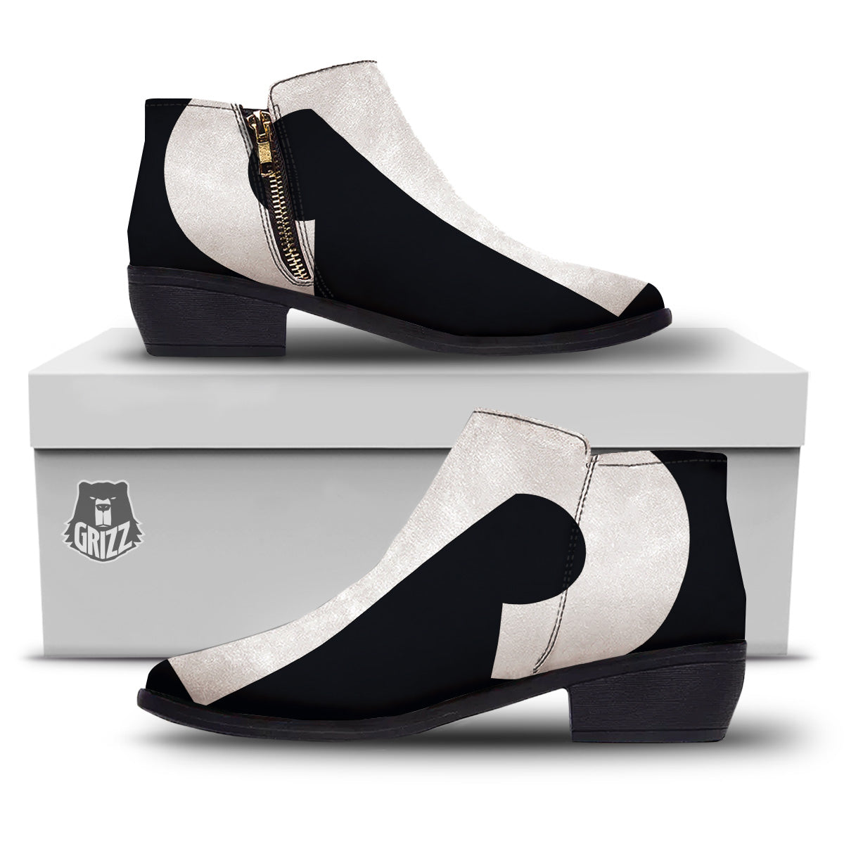 Aries Sign White And Black Print Ankle Boots-grizzshop