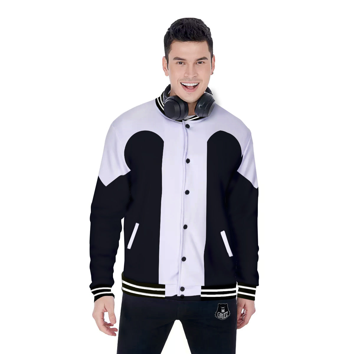 Aries Sign White And Black Print Baseball Jacket-grizzshop