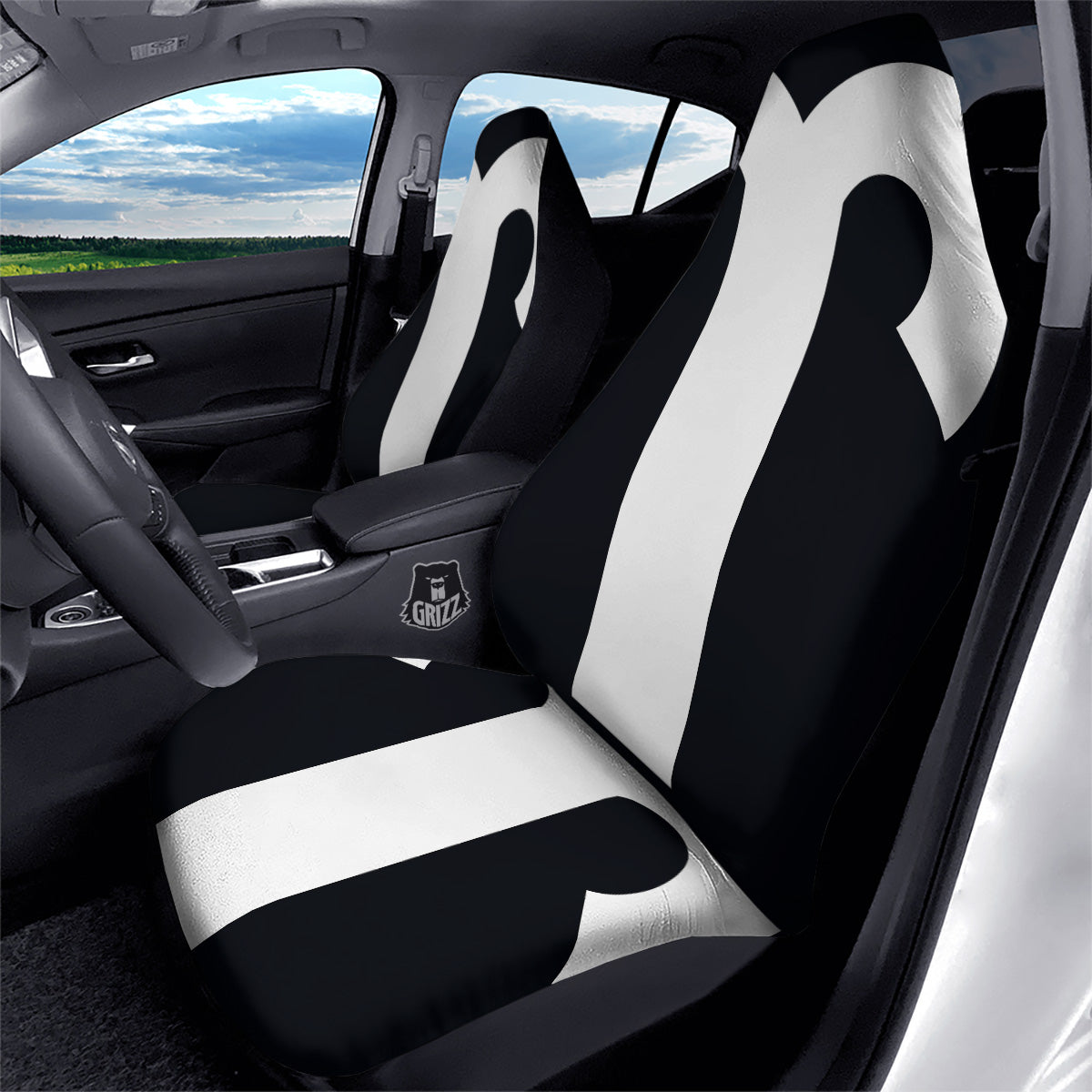 Aries Sign White And Black Print Car Seat Covers-grizzshop