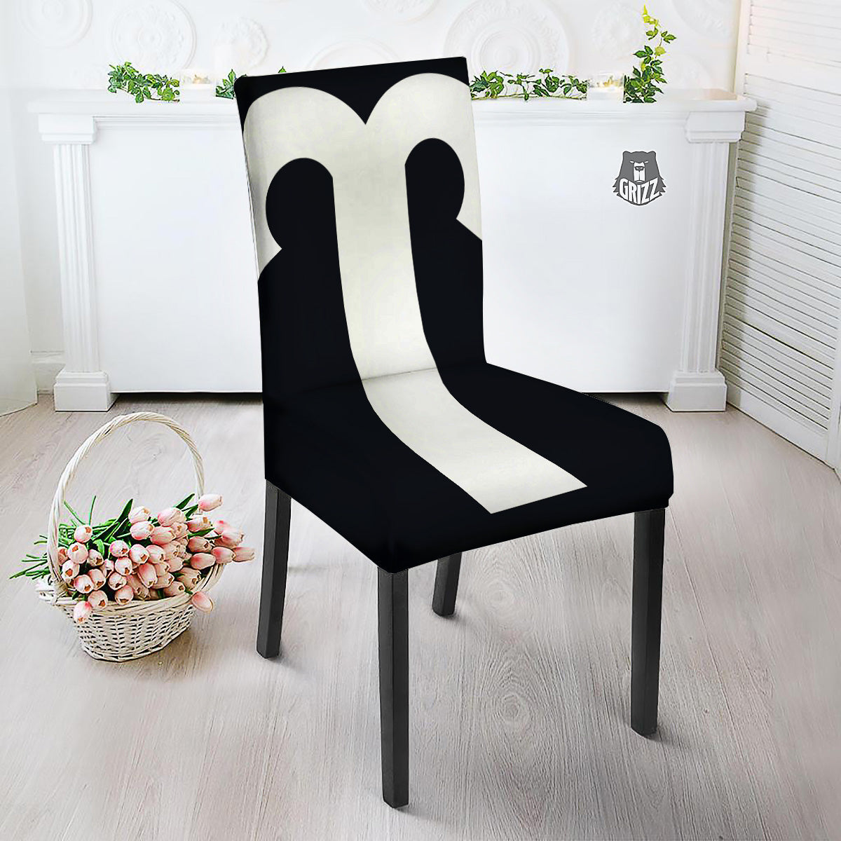 Aries Sign White And Black Print Dining Chair Slipcover-grizzshop
