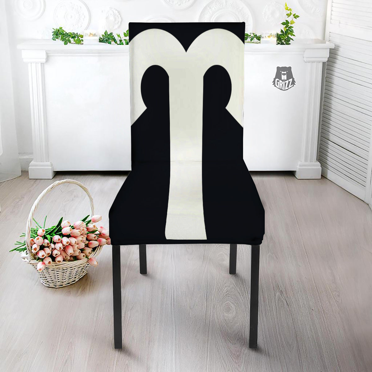 Aries Sign White And Black Print Dining Chair Slipcover-grizzshop