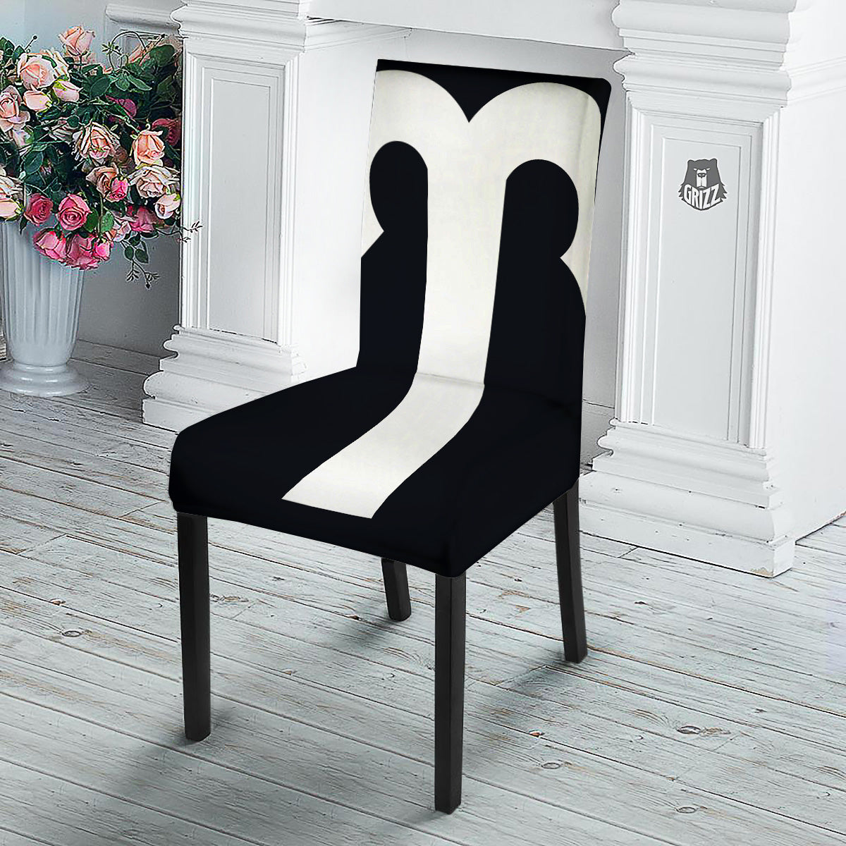 Aries Sign White And Black Print Dining Chair Slipcover-grizzshop