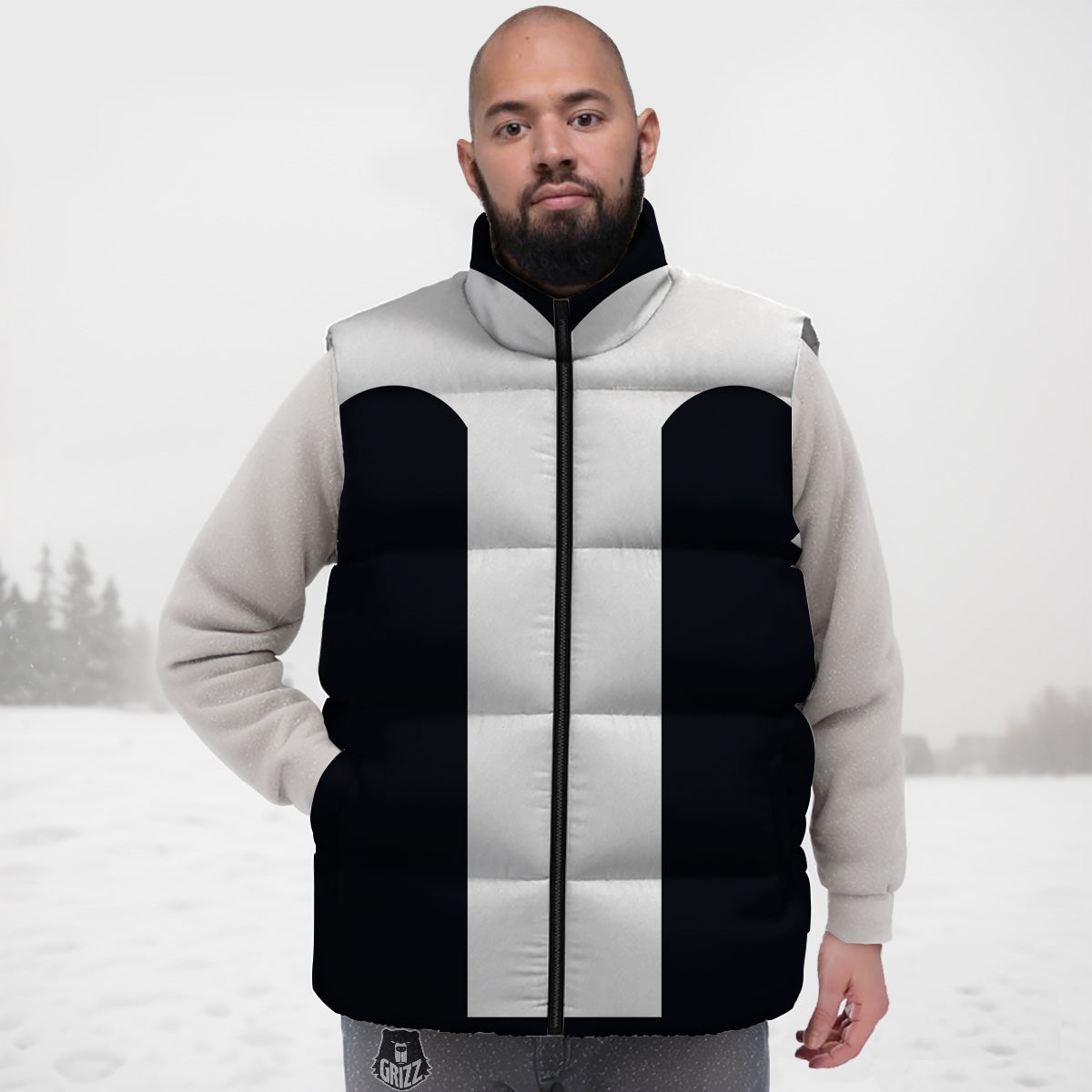 Aries Sign White And Black Print Down Vest