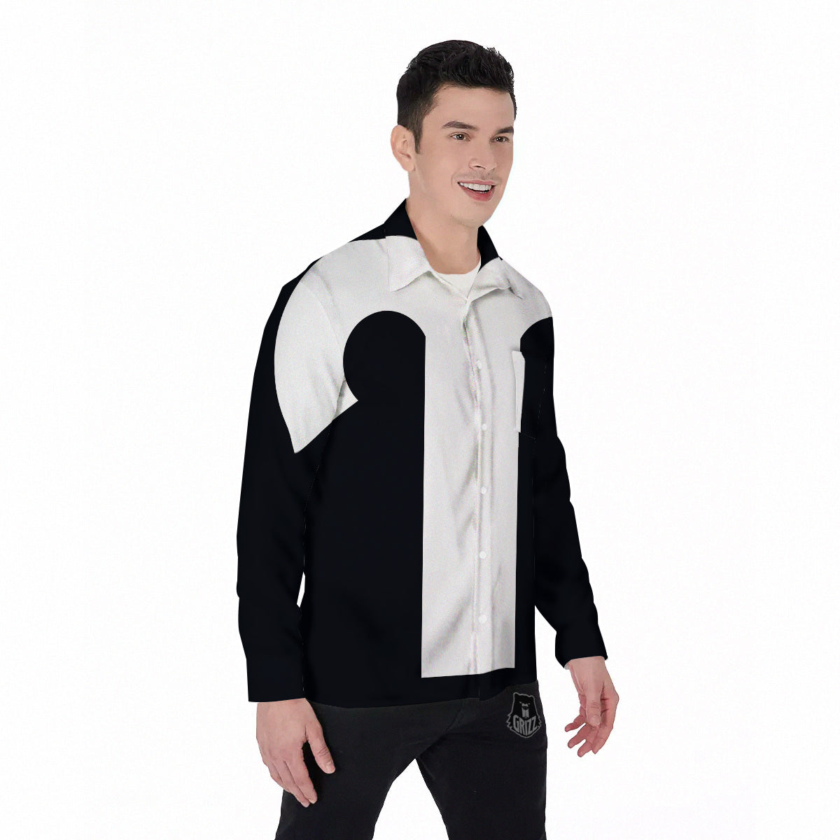 Aries Sign White And Black Print Men's Long Sleeve Shirts-grizzshop