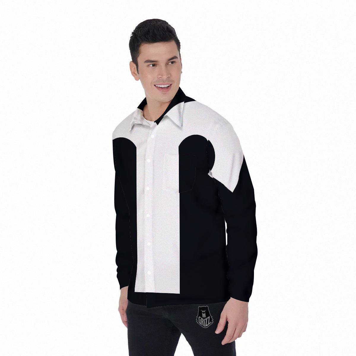 Aries Sign White And Black Print Men's Long Sleeve Shirts-grizzshop
