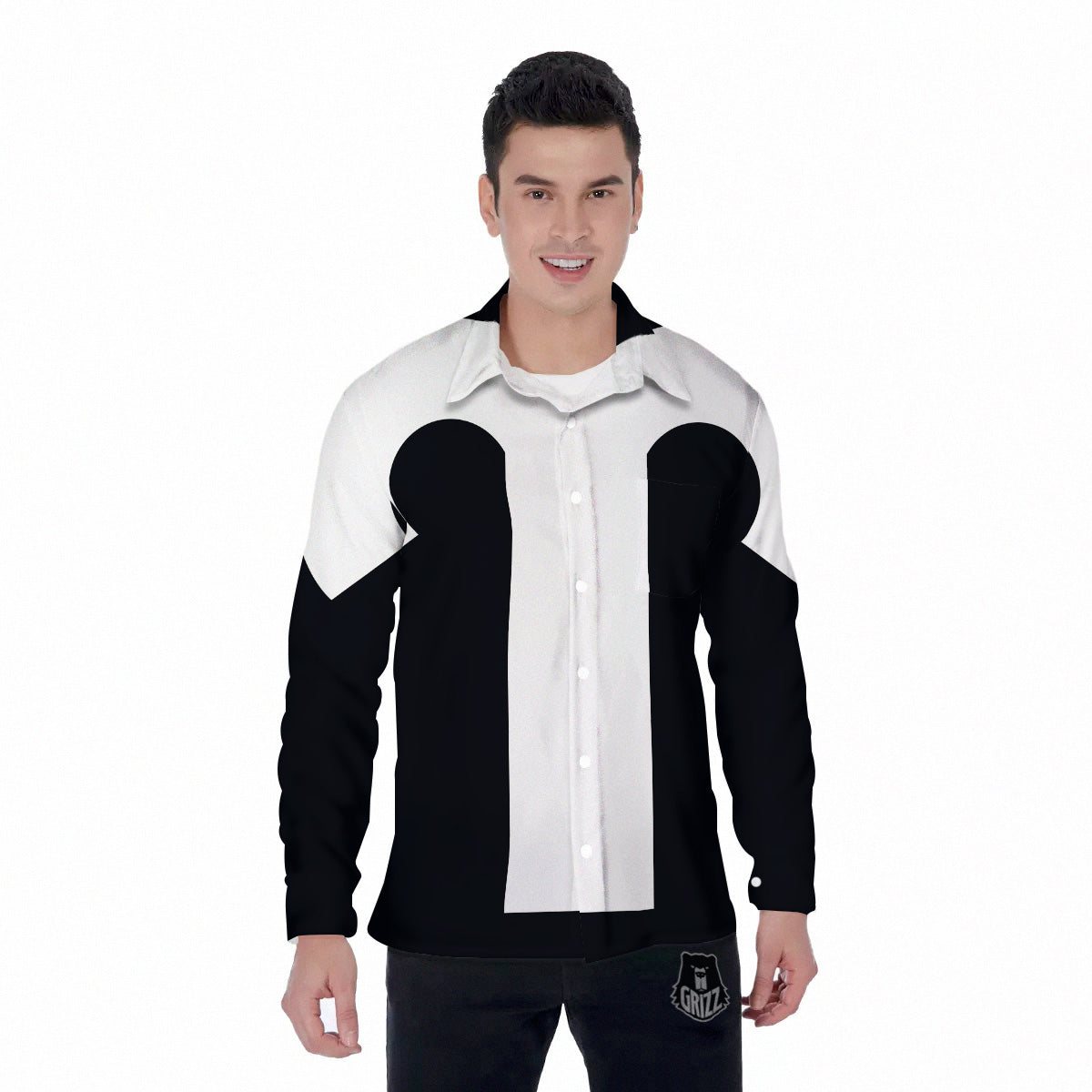 Aries Sign White And Black Print Men's Long Sleeve Shirts-grizzshop