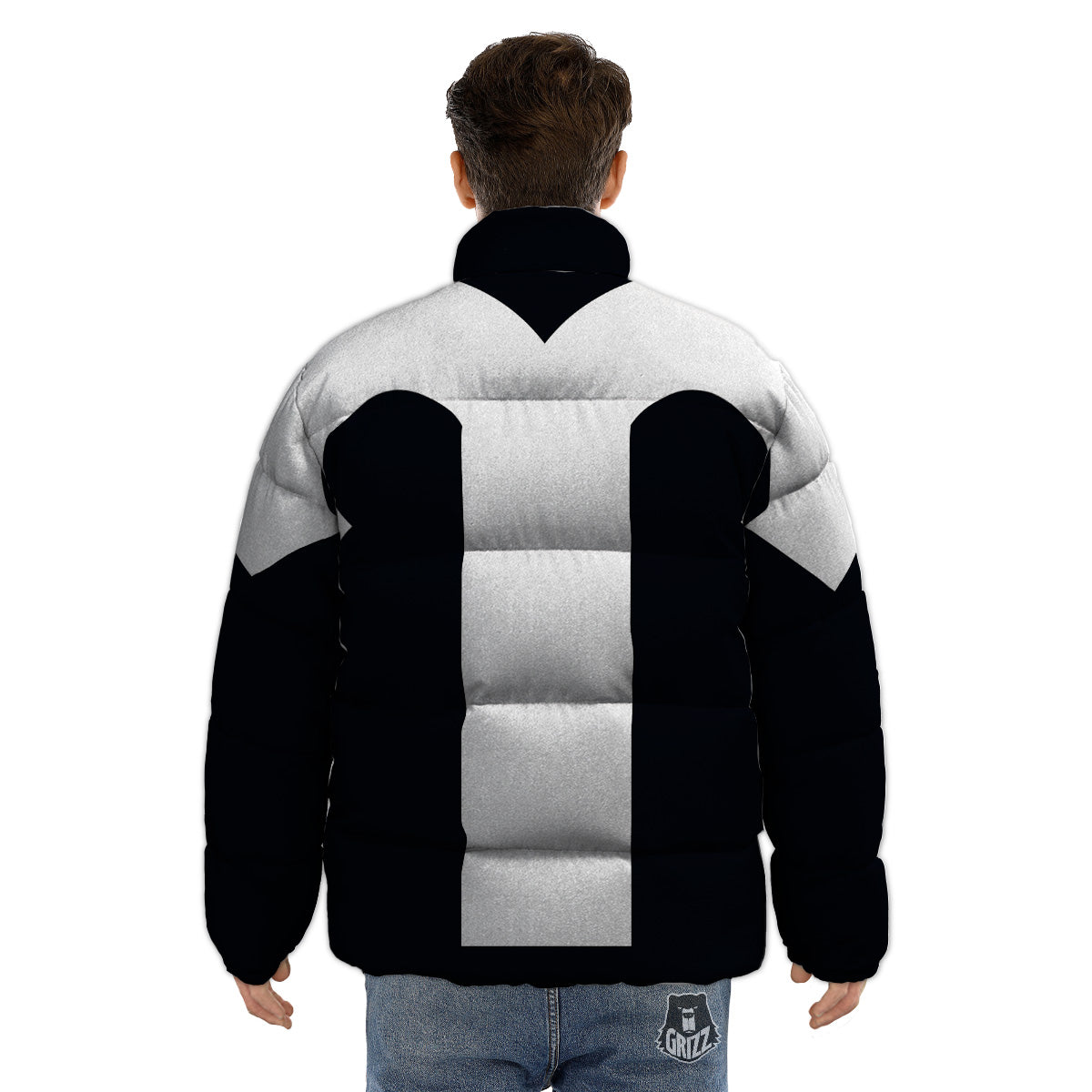 Aries Sign White And Black Print Puffer Jacket-grizzshop