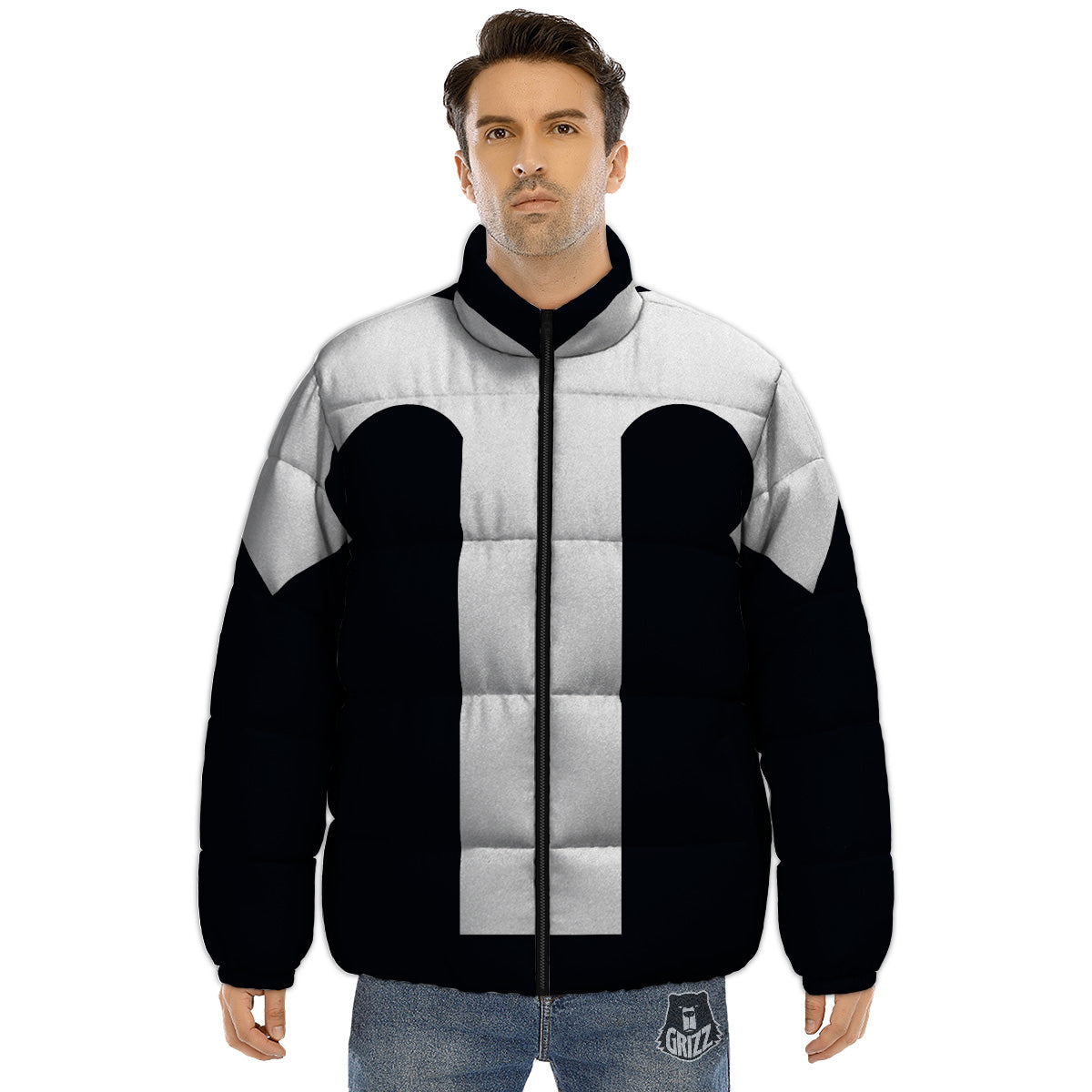 Aries Sign White And Black Print Puffer Jacket-grizzshop