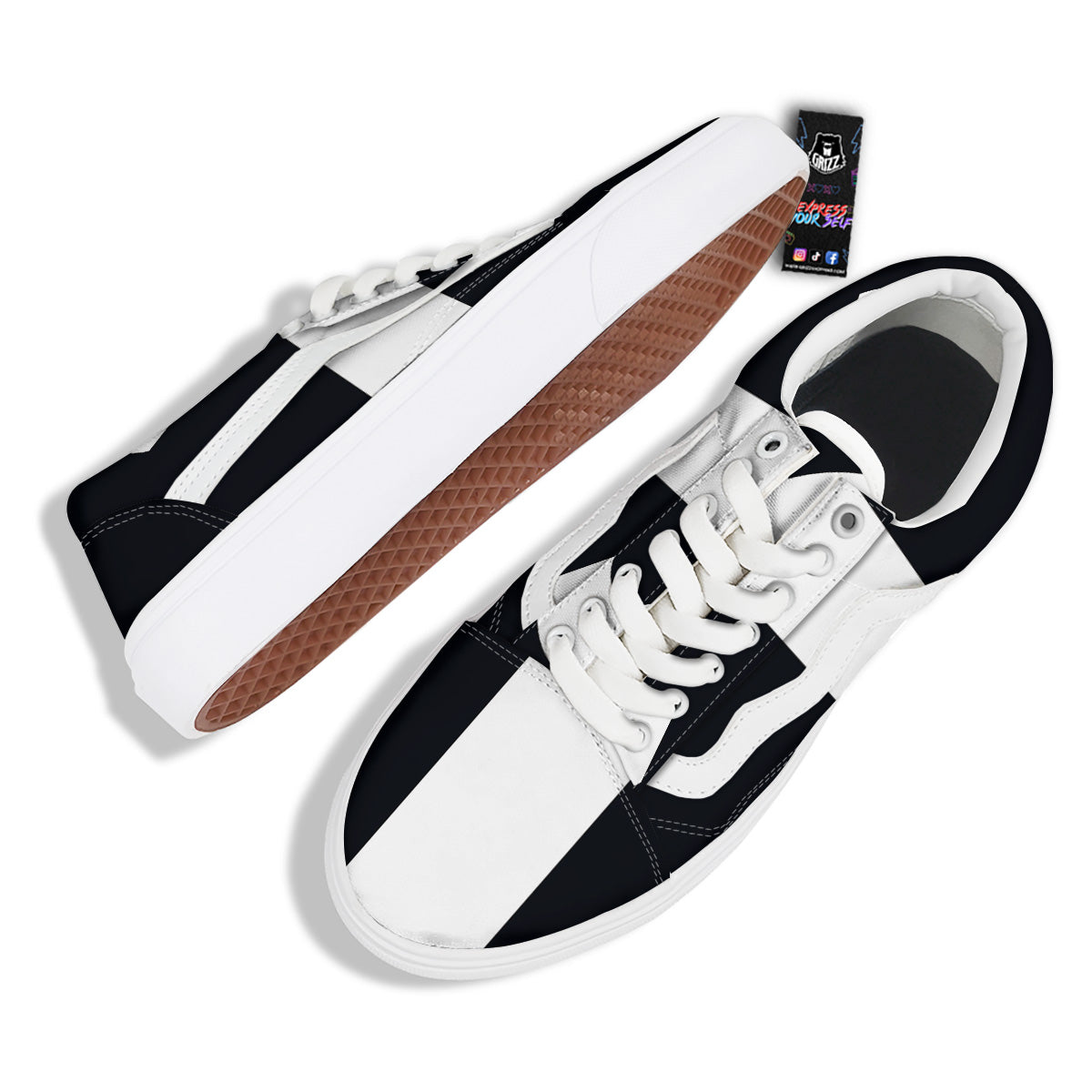 Aries Sign White And Black Print Skate Shoes-grizzshop