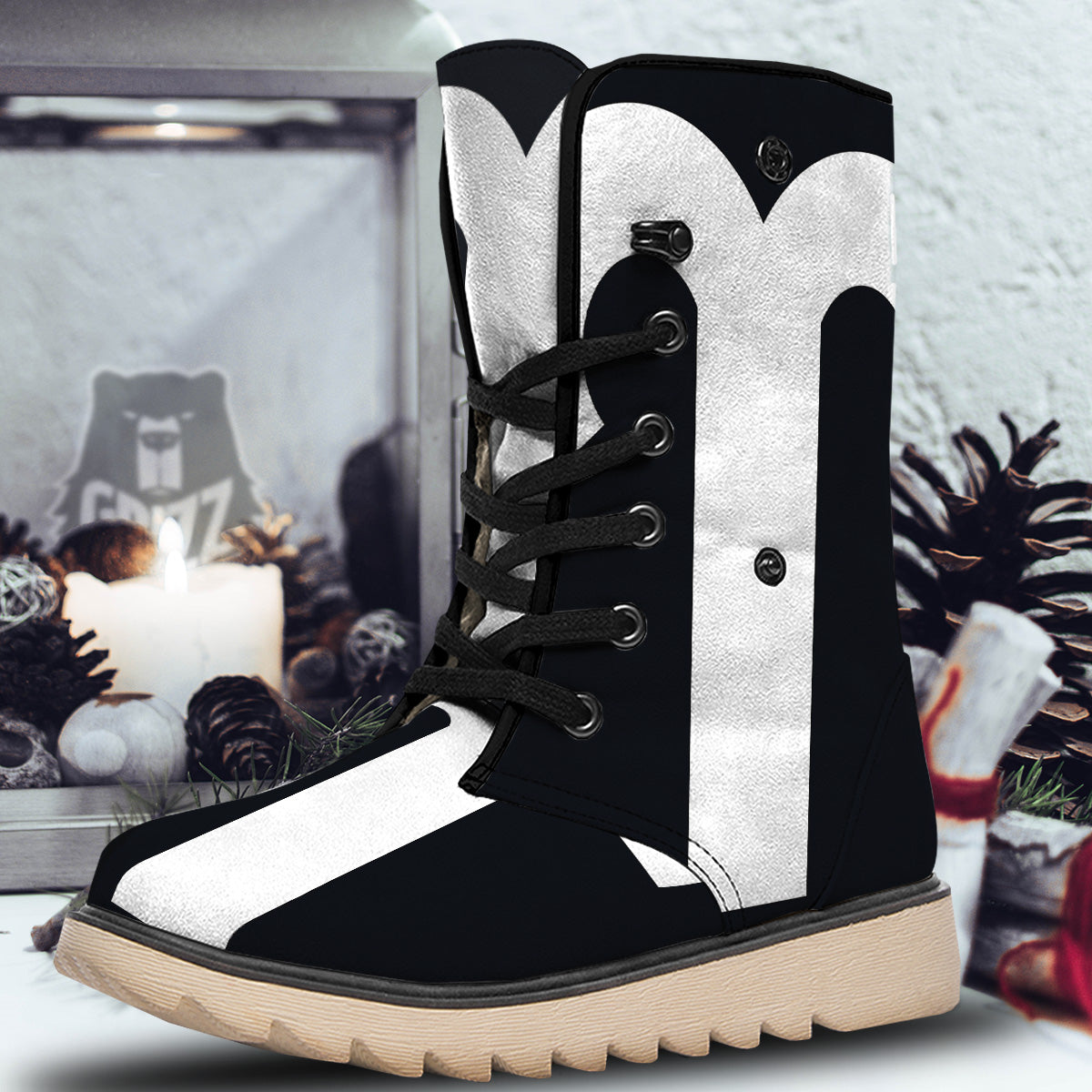 Aries Sign White And Black Print Snow Boots-grizzshop