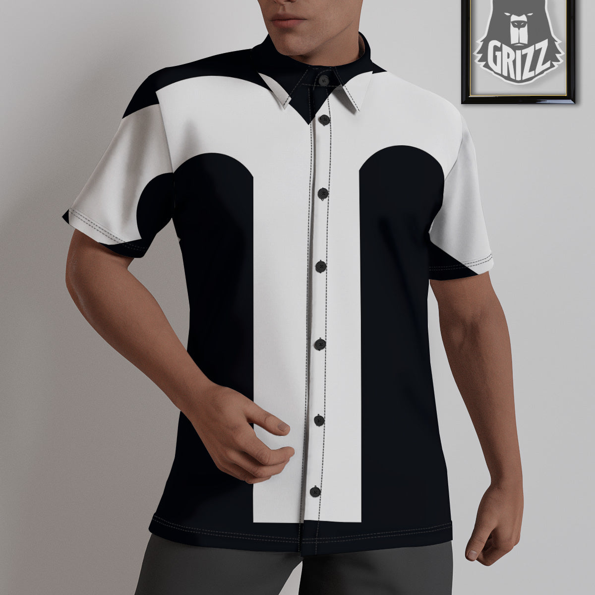 Aries Sign White And Black Print Untucked Shirts-grizzshop