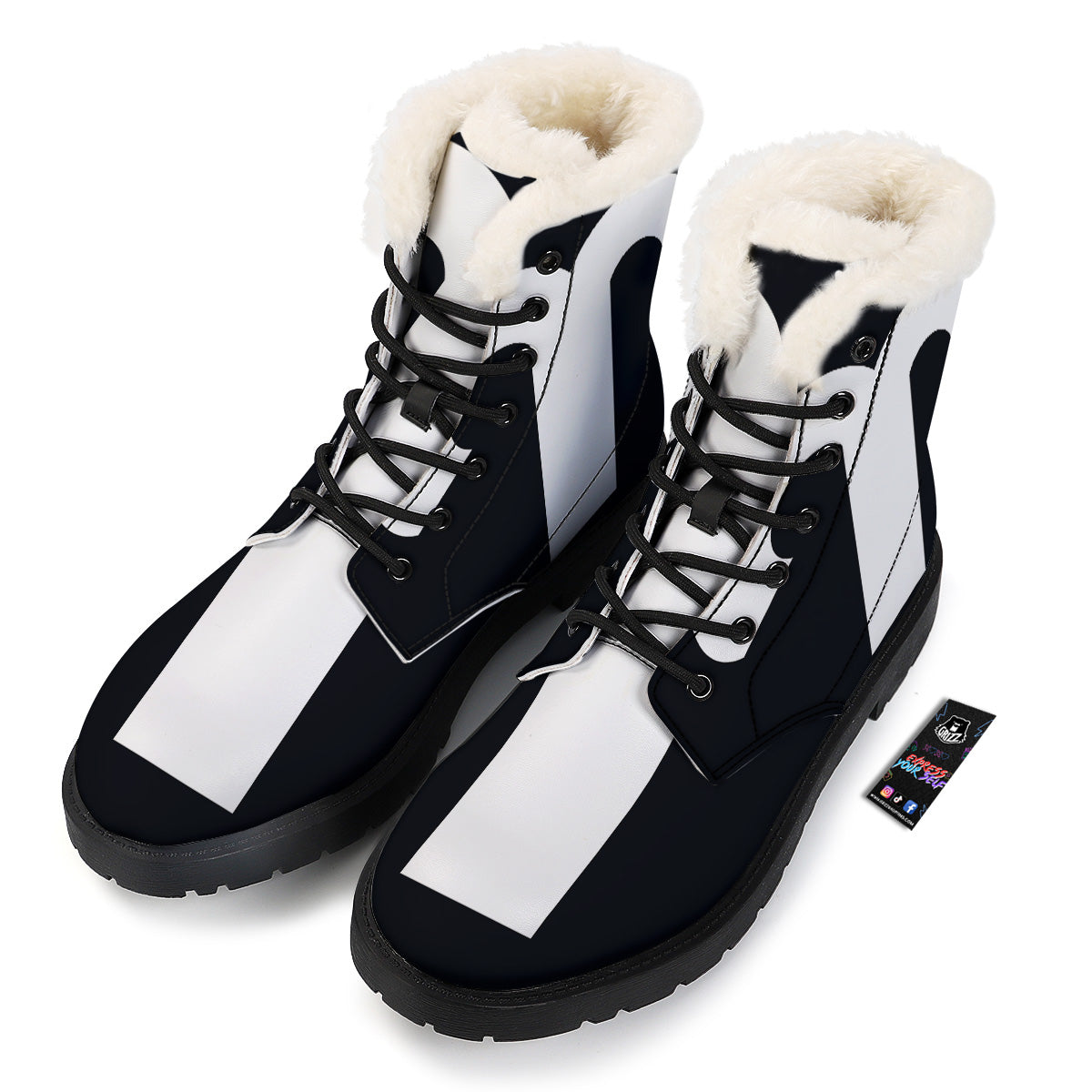 Aries Sign White And Black Print Winter Boots-grizzshop
