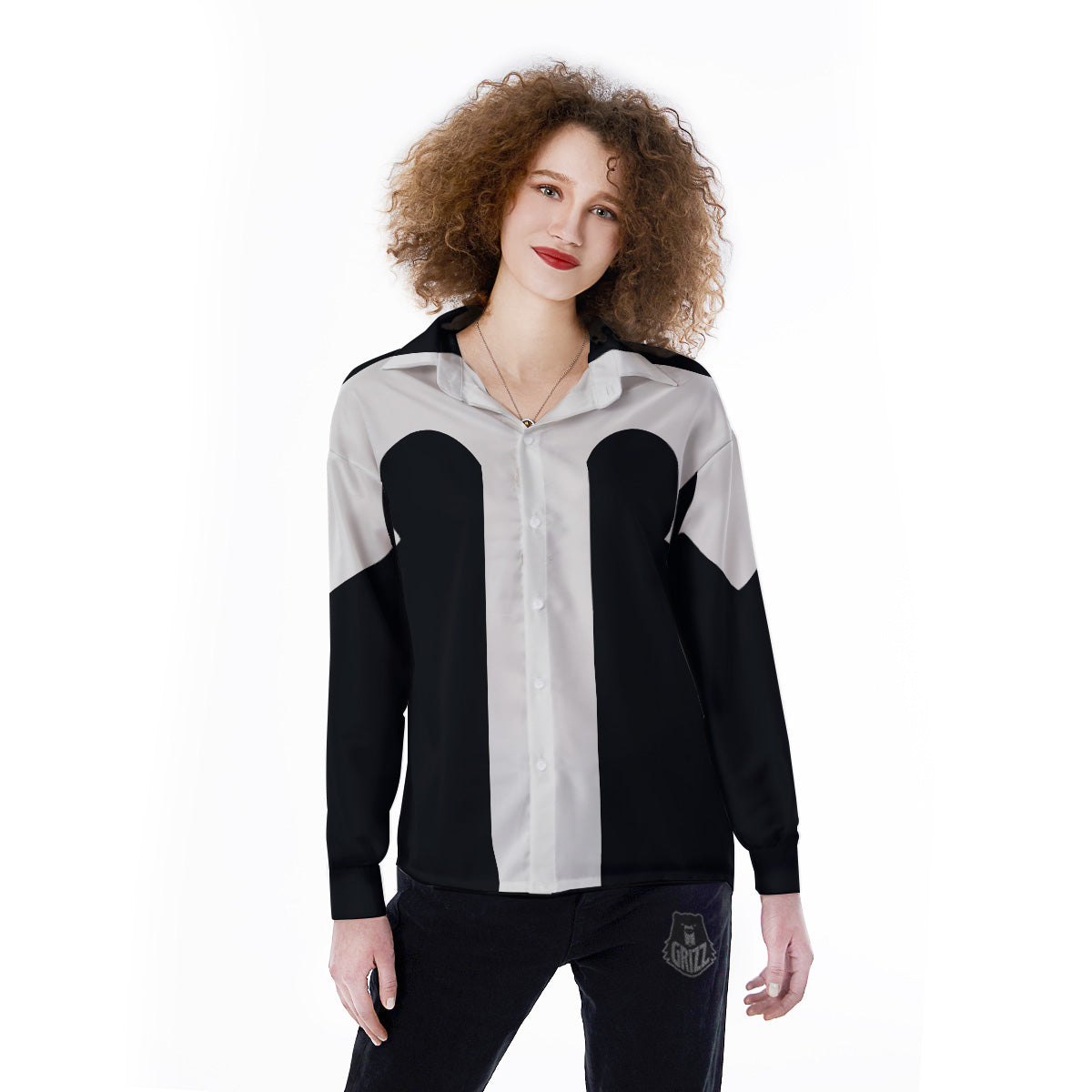 Aries Sign White And Black Print Women's Long Sleeve Shirts-grizzshop