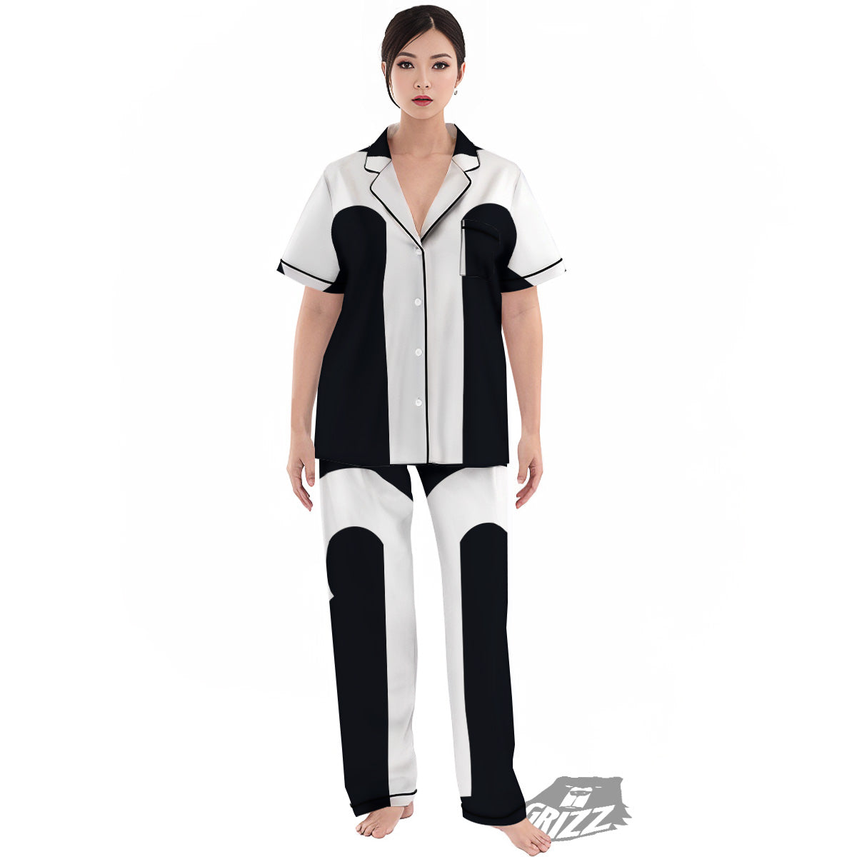 Aries Sign White And Black Print Women's Pajamas Set-grizzshop